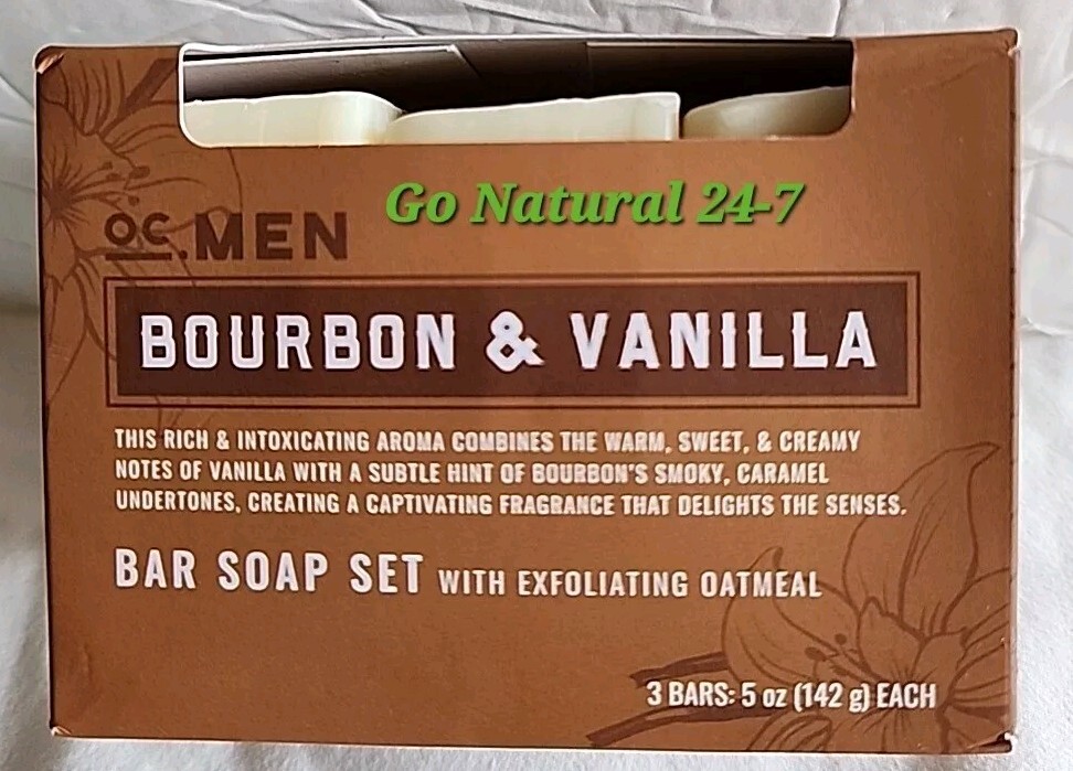 OC Men Bar Soap – 3 Bars 5oz Each – Bourbon & Vanilla – With Exfoliating Oatmeal