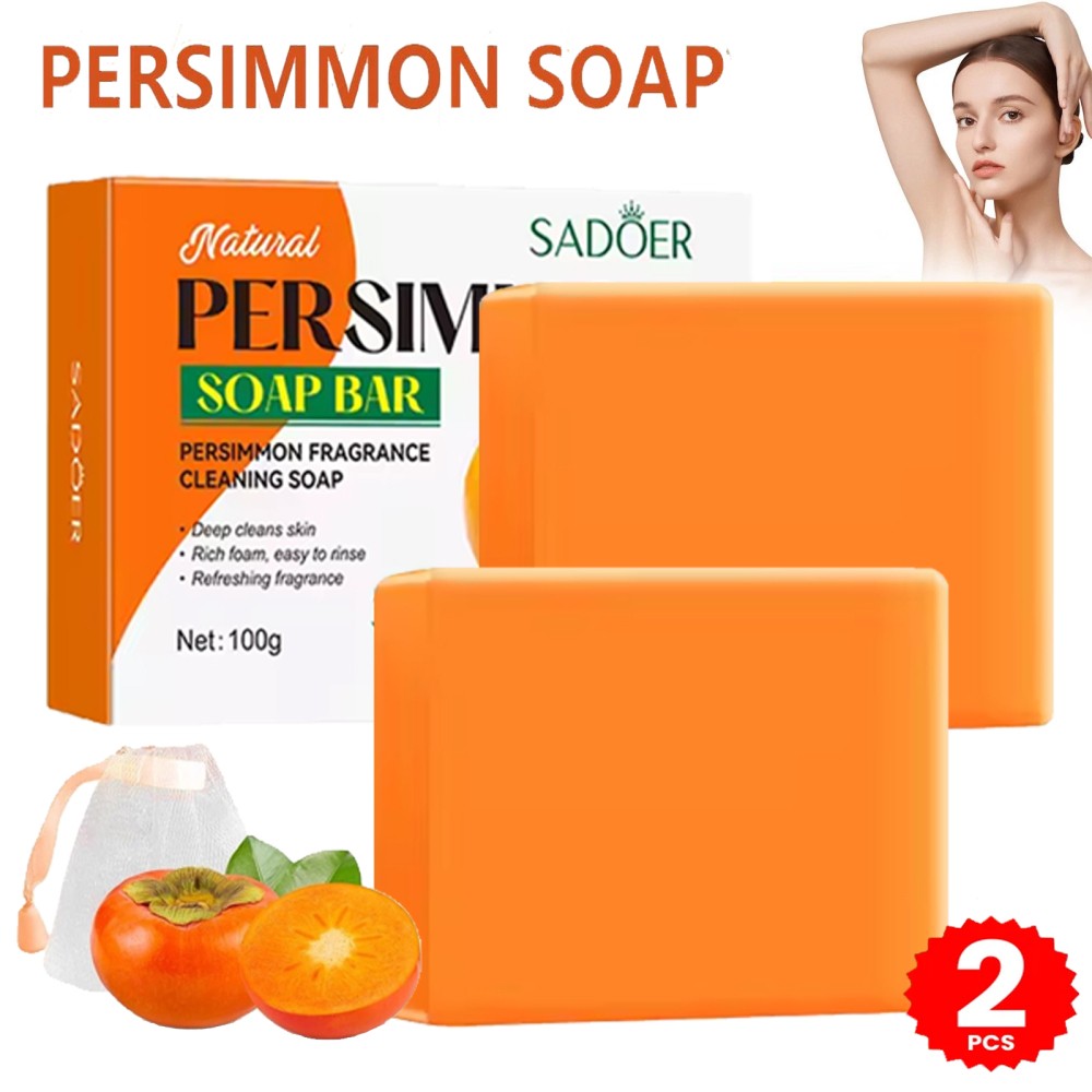 2X Natural Persimmon Soap Bar for Body Odor Control, Organic Deodorant Body Wash