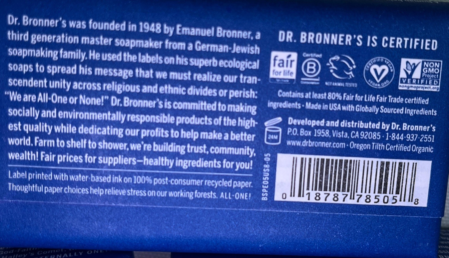 Dr. Bronner’s Pure Castile Bar Soap All-One Hemp Peppermint; Five 5oz Bars