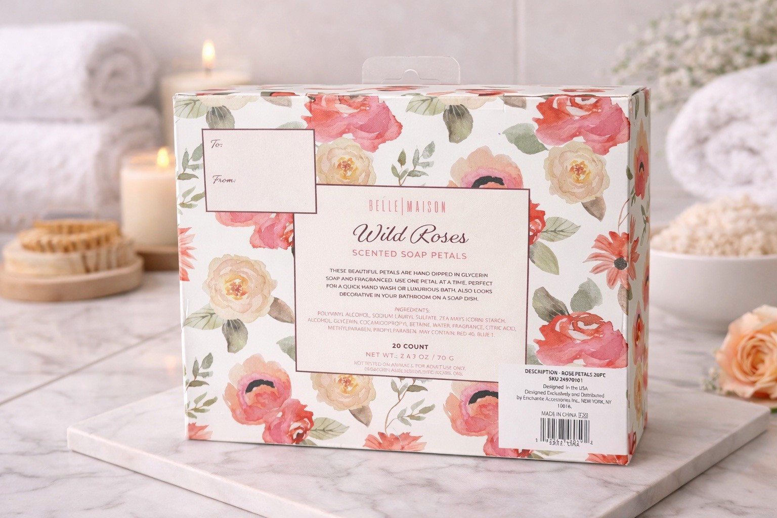 Belle Maison Wild Roses Scented Soap Petals Gift Box 20 Count Floral Decor