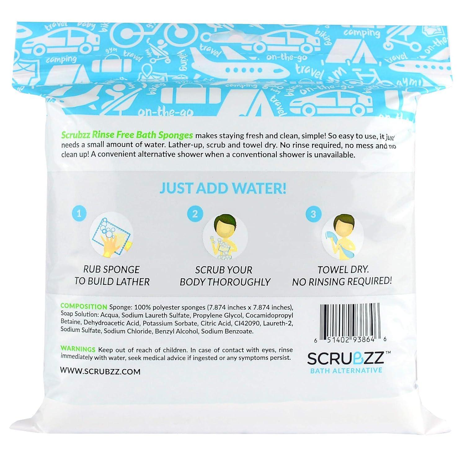 Scrubzz Disposable Rinse Free Bathing Wipes – 25 Pack – All-in-1 Single Use And