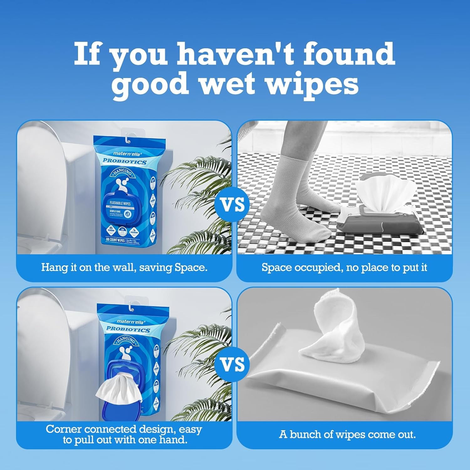 matern’ella Hanging Flushable Wipes Unscented Extra 8Packs 640Counts