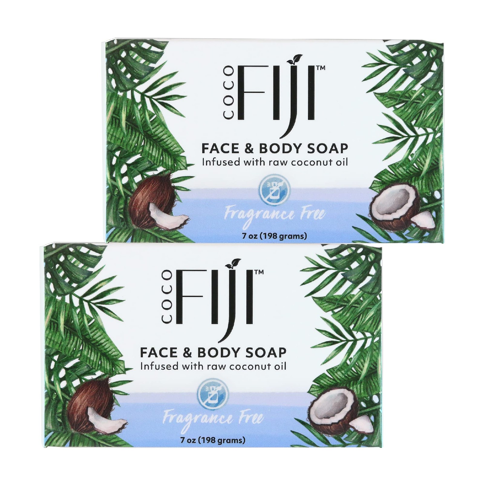 Coco Fiji Organic Coconut Oil Soap Bar 7 oz Fragrance Free Pack of 2