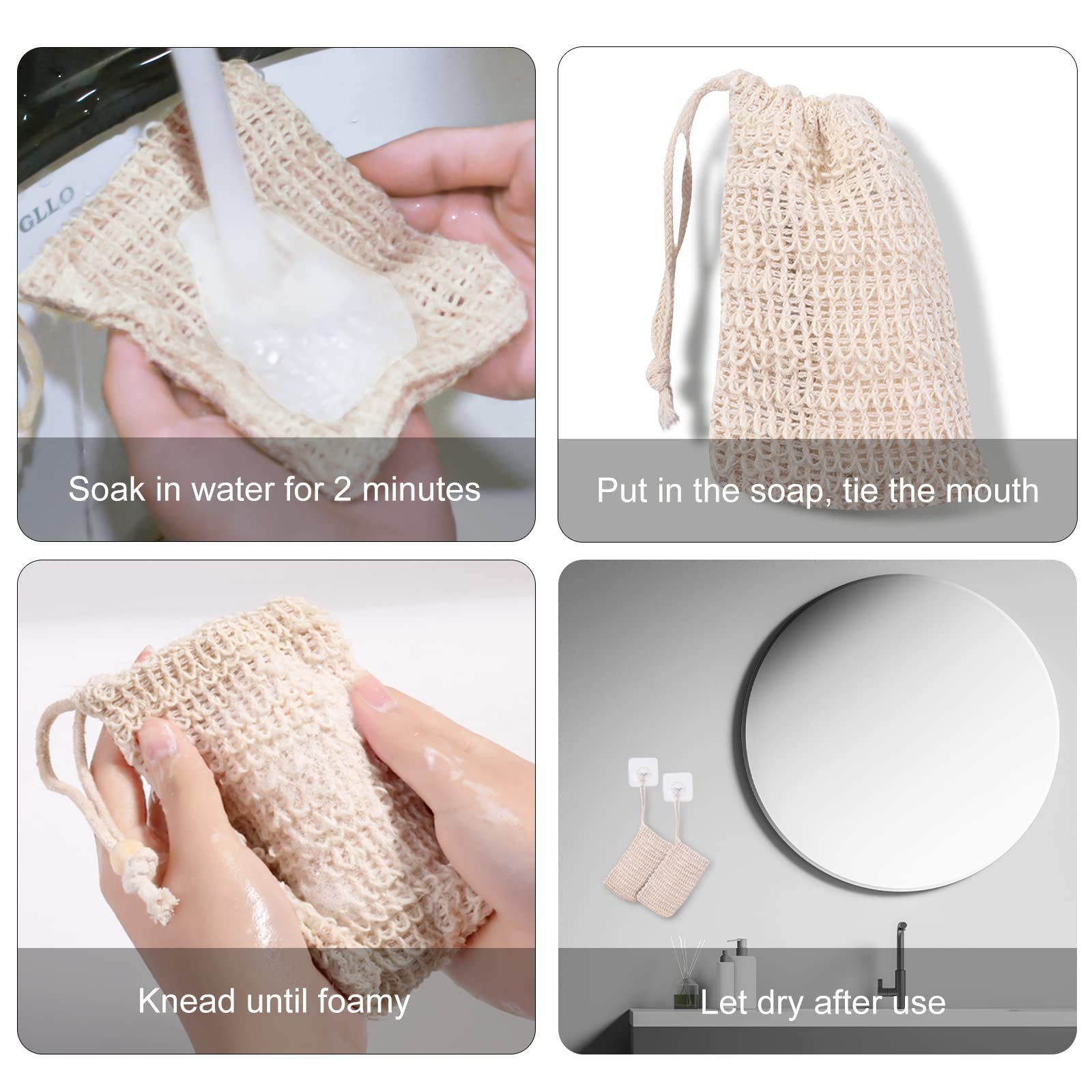 15 Pack Soap Bag, Natural Sisal Soap Saver Bag with Drawstring, Exfoliating S…