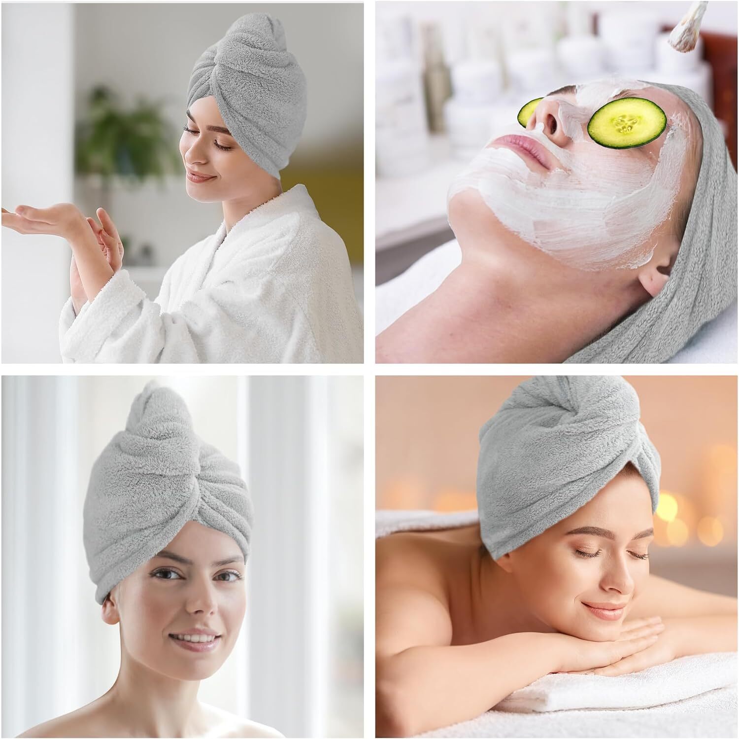 2 Packs Microfiber Hair Towel Wrap for Women Super Absorbent 2 Grey