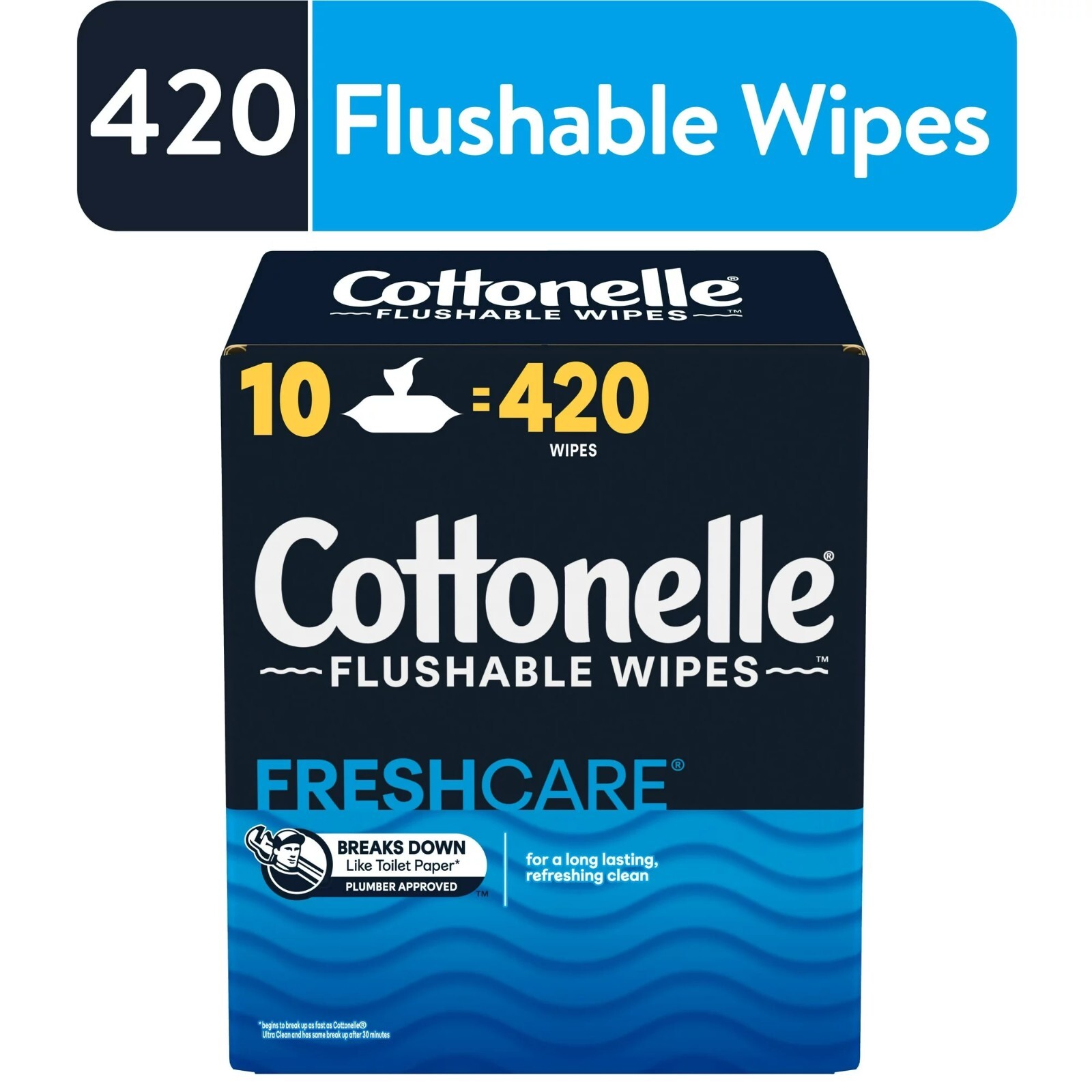Fresh Care Flushable Wipes, 10 Flip-Top Packs, 42 Wipes per Pack 420 Total Flush