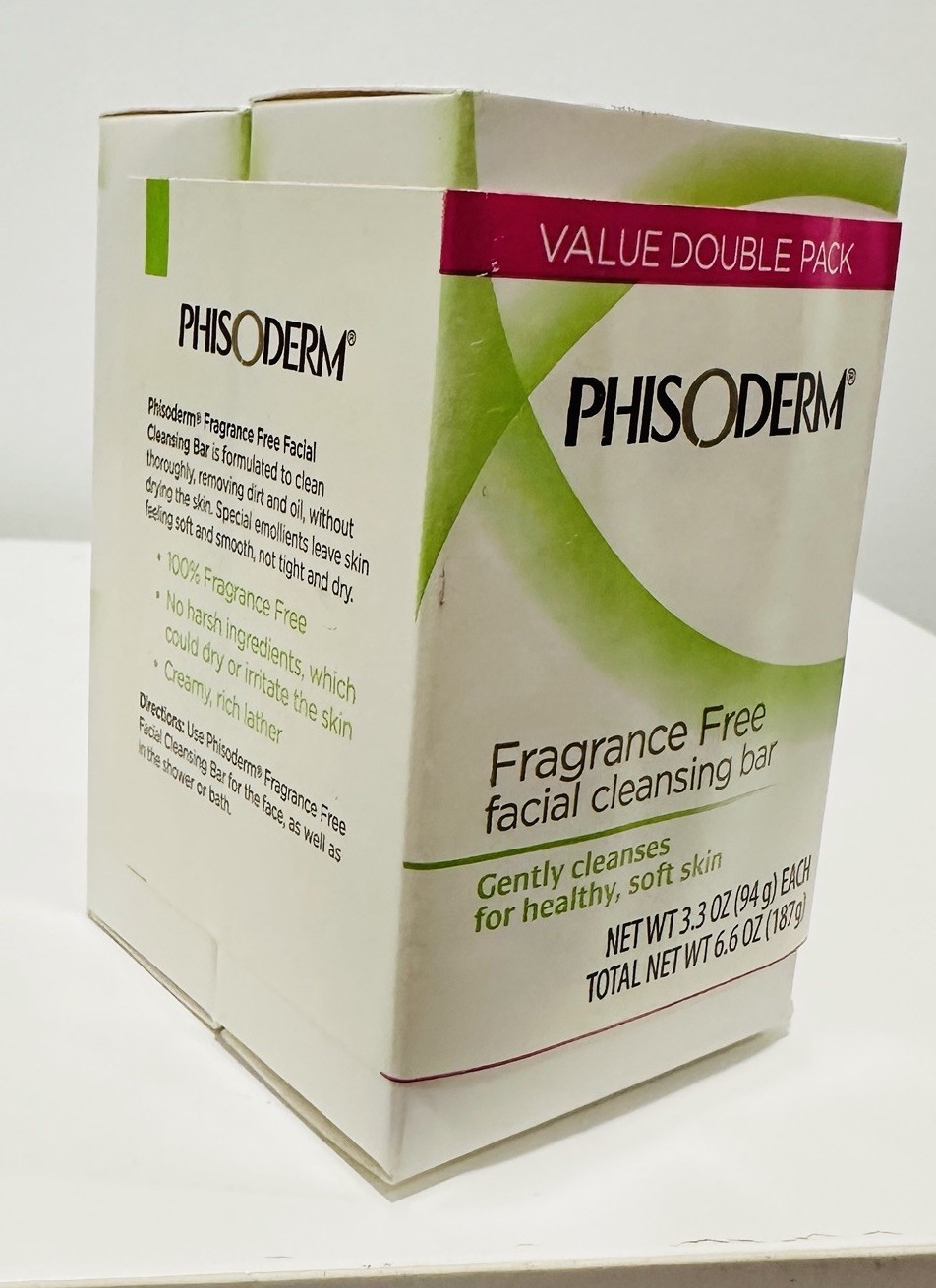 Phisoderm Fragrance Free Facial Cleansing Bar Soap 2 Bars 3.3 oz ea NEW