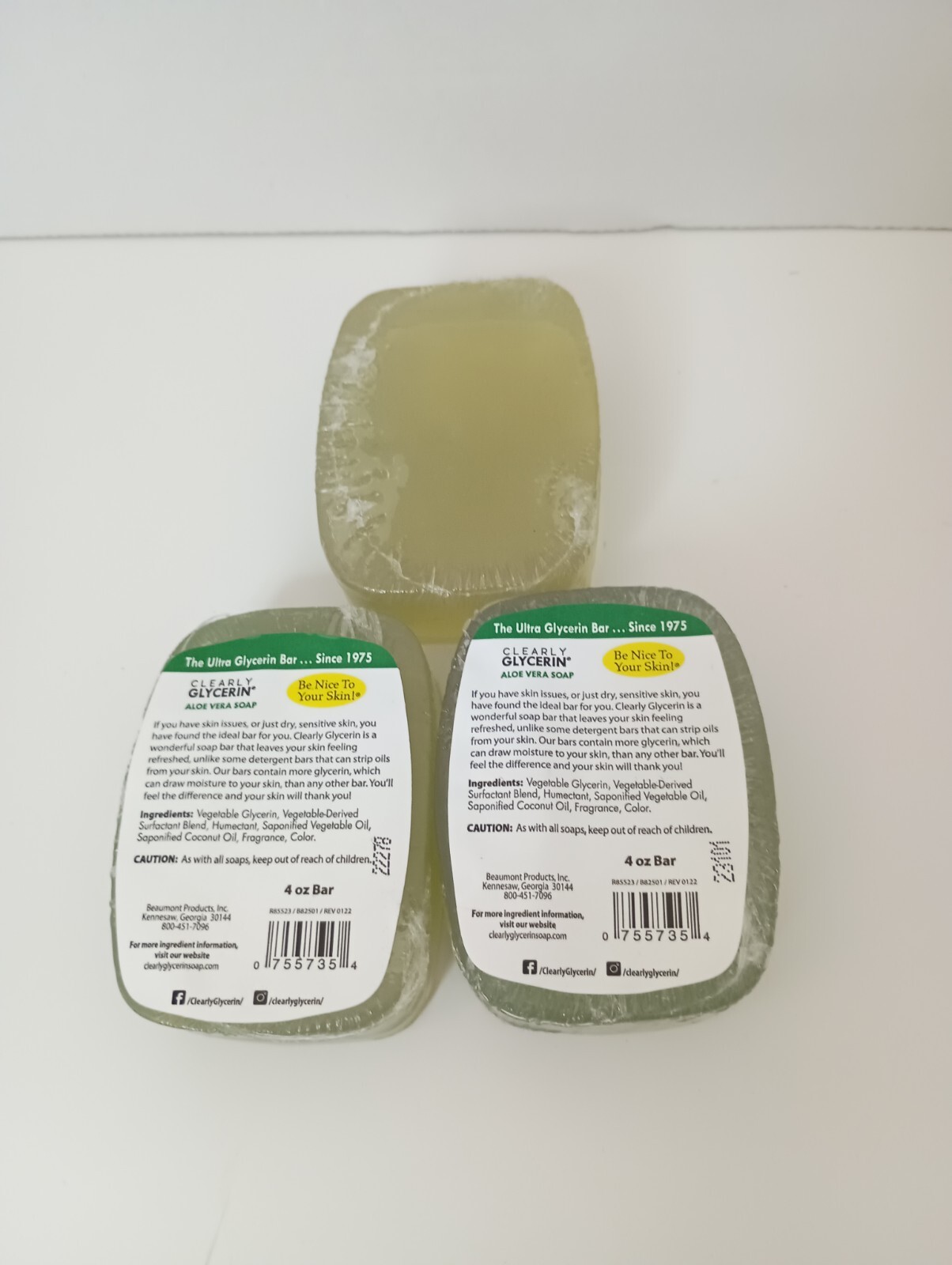 Clearly Glycerine Clear Bar Soap Aloe Vera 4 oz Lot of 3 New Richer Lather