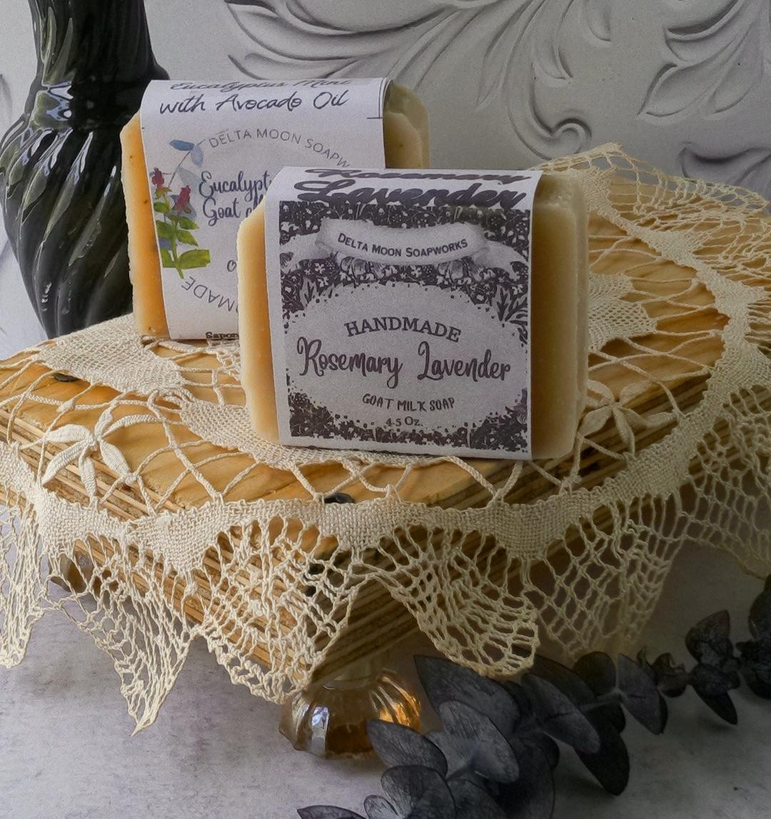 Handmade Rosemary Lavender and Eucalyptus Mint Goat Milk Soap, + samples