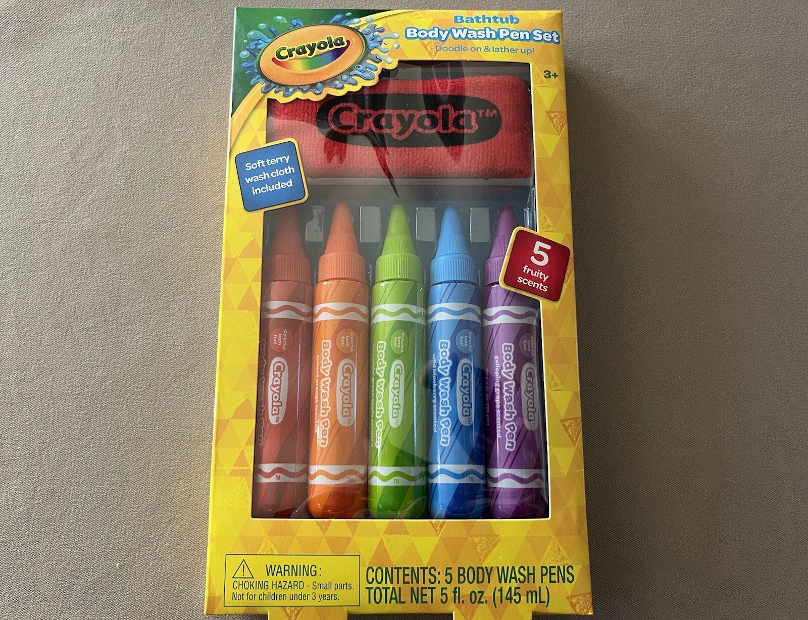 Crayola Bathtub Body Wash Pen Set, 5 Fruity Scents & Wash Cloth, New In Box