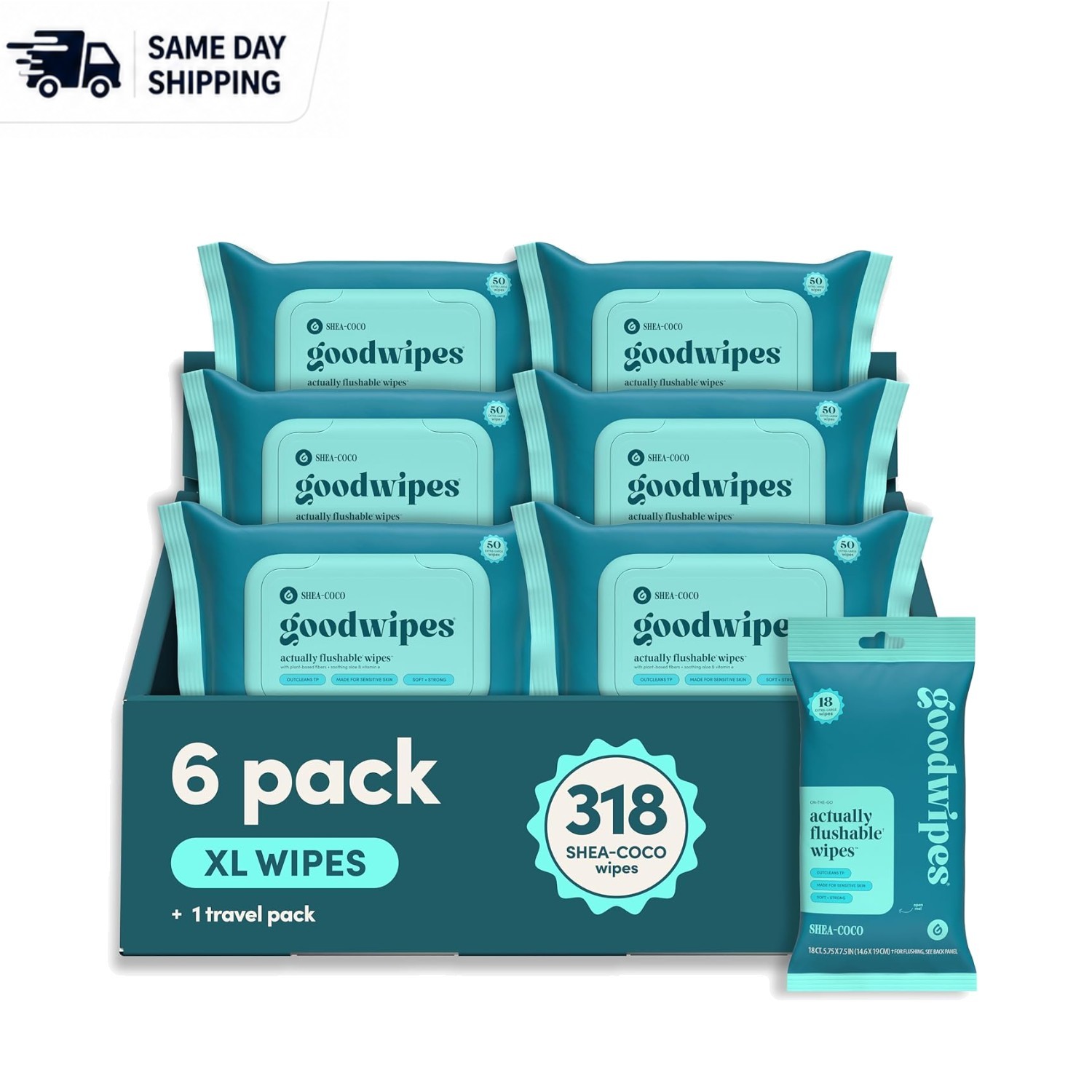 Extra Large Shea-Coco Flushable Wipes – 318 Count for Men & Women, TSA Friendly