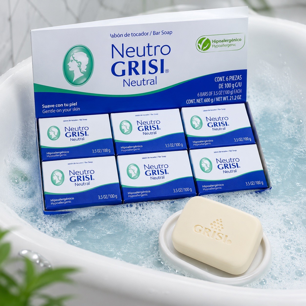6 Pack Neutral Soap, Jabon Neutro, Grisi 3.5 Oz. X 6 Units