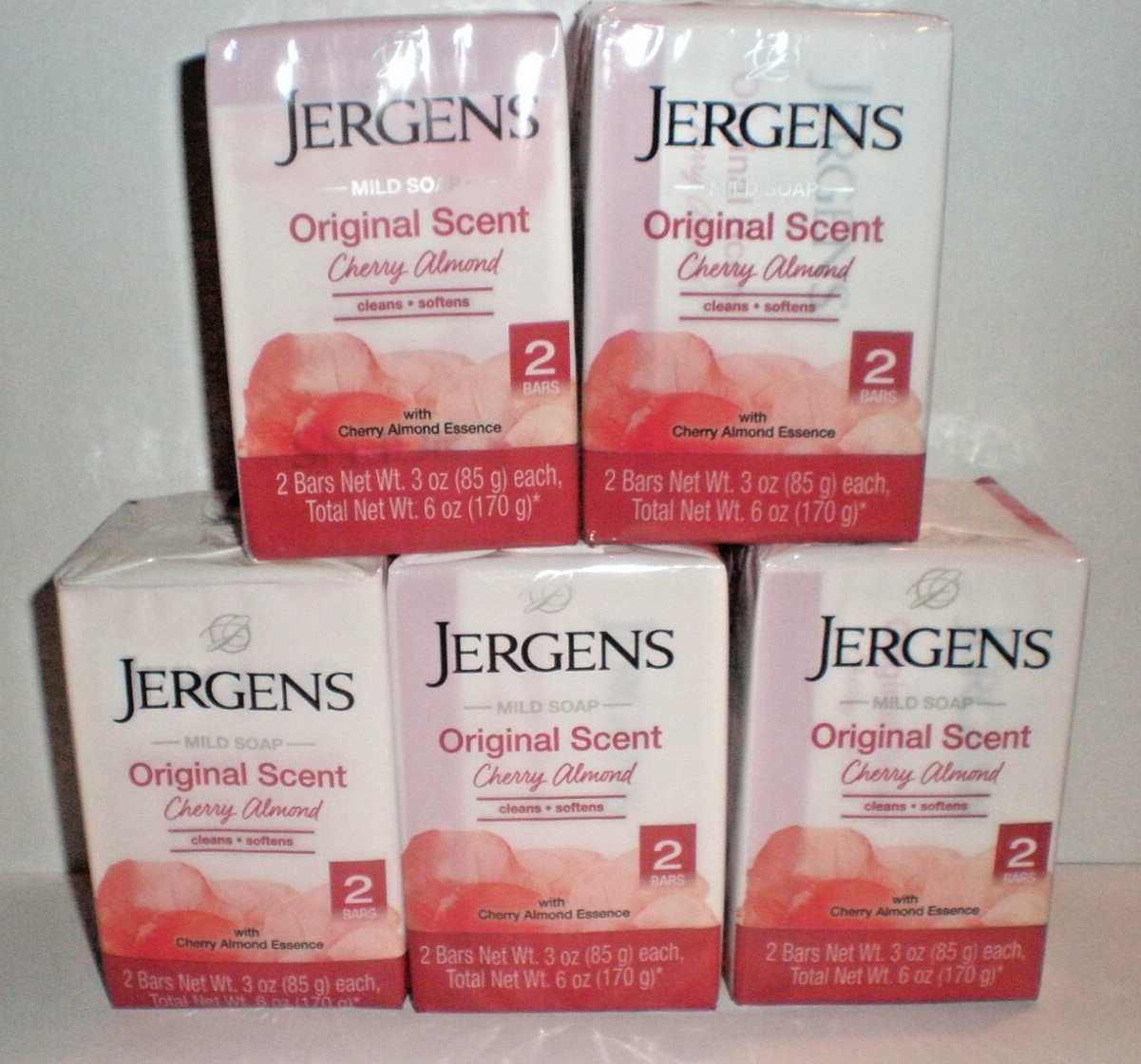 JERGENS MILD SOAP Original Scent Cherry Almond 5 Two packs 10 Total Bars 3 OZ ea
