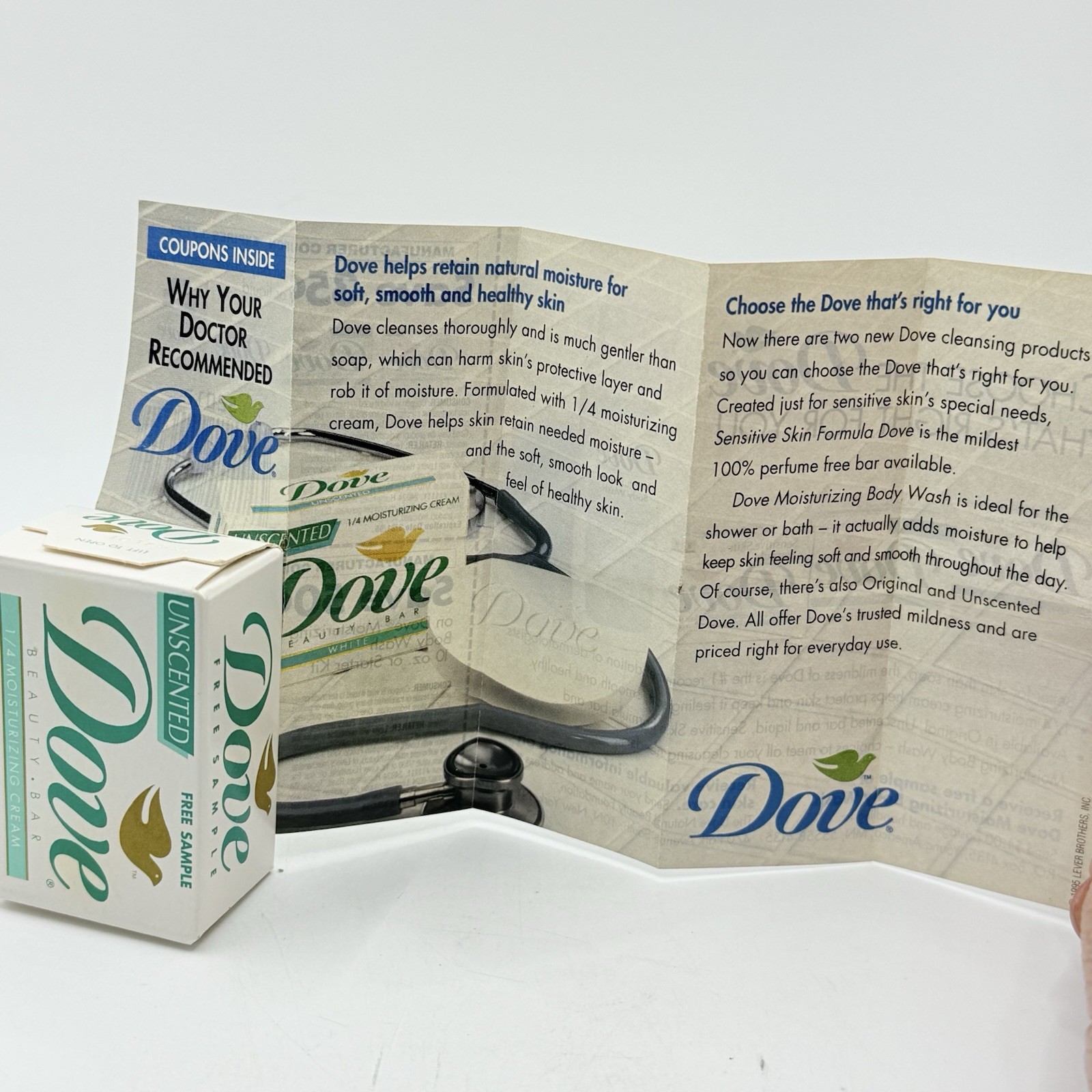 1990s dove beauty bar unscented 1oz 1/4 moisturizing cream Collectible Ephemera