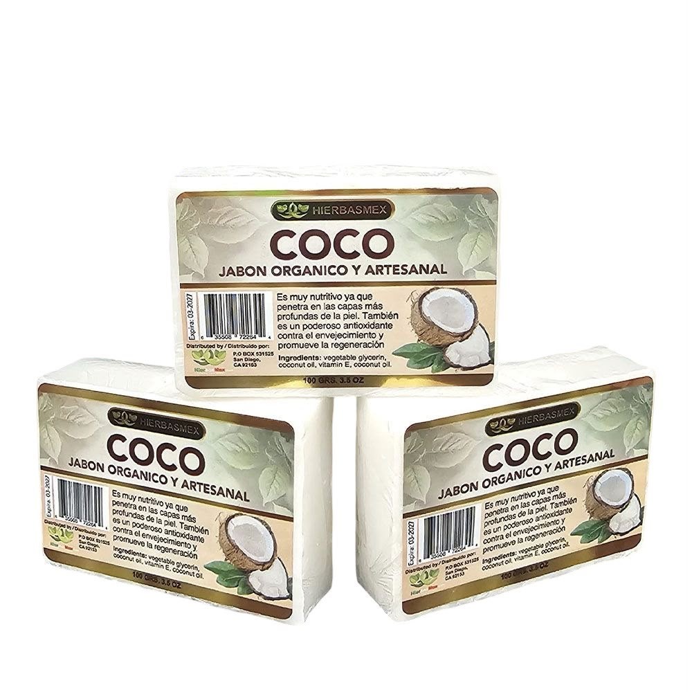Jabon de Coco Coconut Bar Soap 3 Pack Combo Natural Body Soap Artesanal
