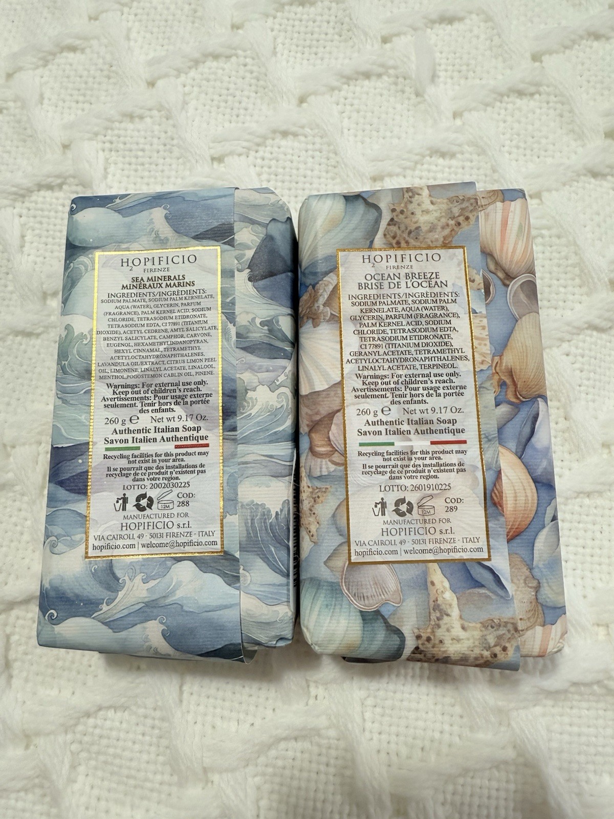 2pcs 9.17 Oz HOPIFICIO Sea Mineral & Ocean Breeze Bar SOAP Triple Milled