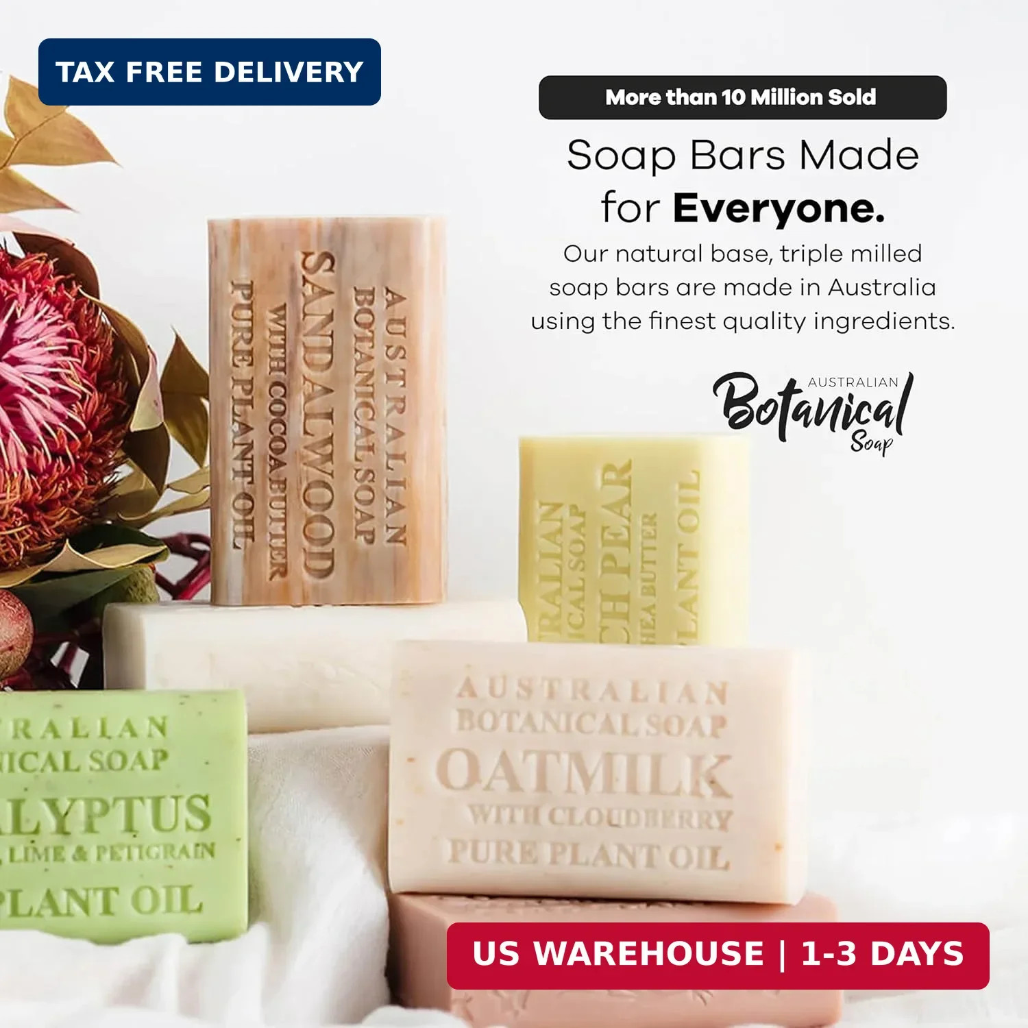 Australian Botanical Soap Variety Pack, 6.6 oz Bars – Goat Milk, Eucalyptus, Man
