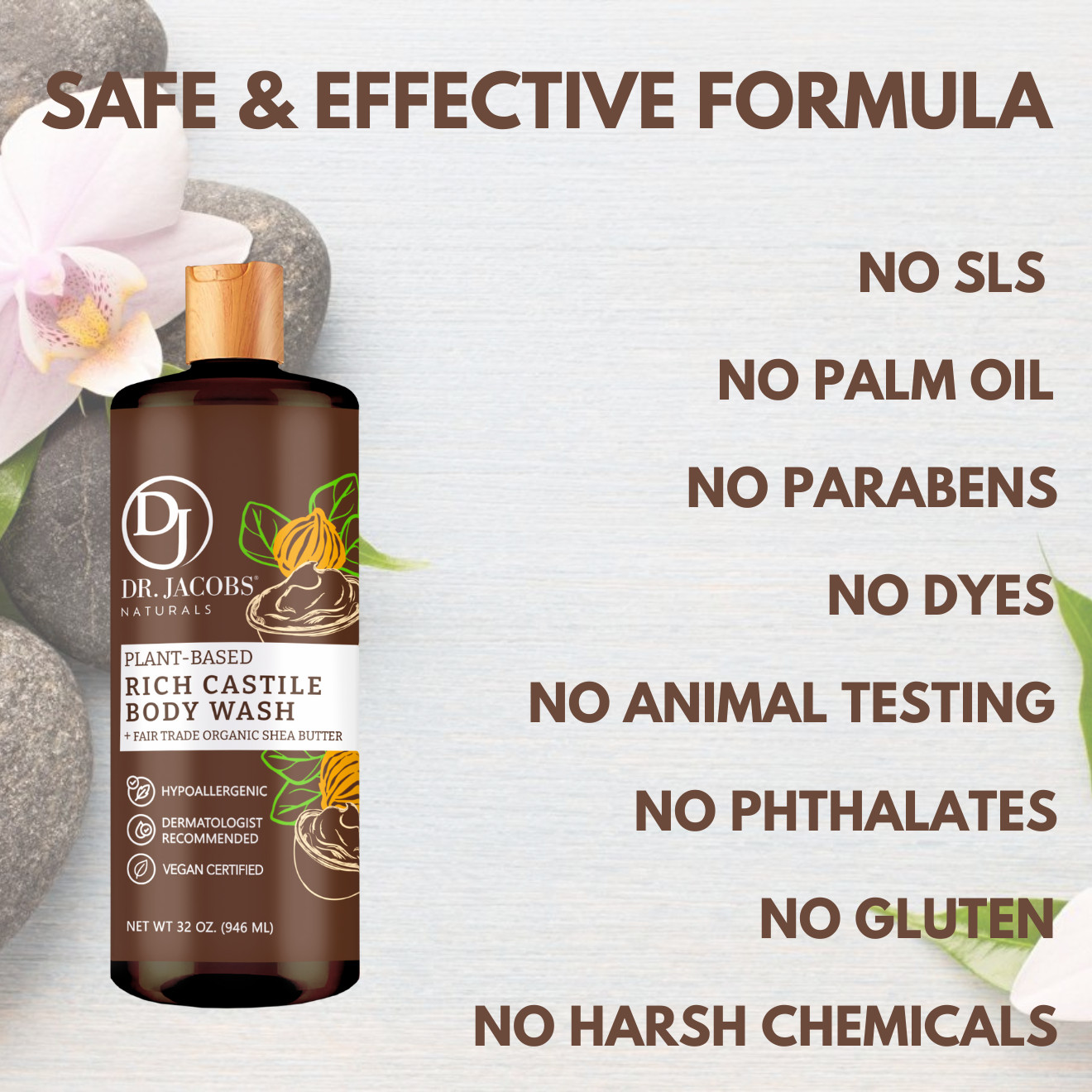 Dr Jacobs Naturals 32oz Shea Butter Castile Body Wash Soap Plant-Based