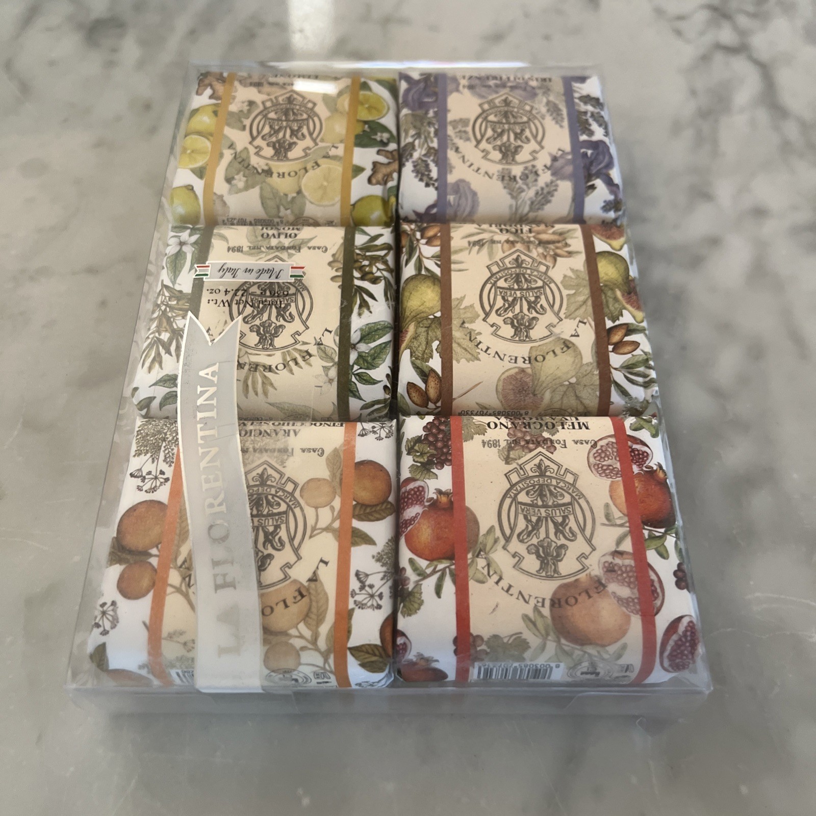 LA FLORENTINA Italian Soap Set 6pcs 3.7ozEa LavenderFigOrangeIrisLemonGrape New