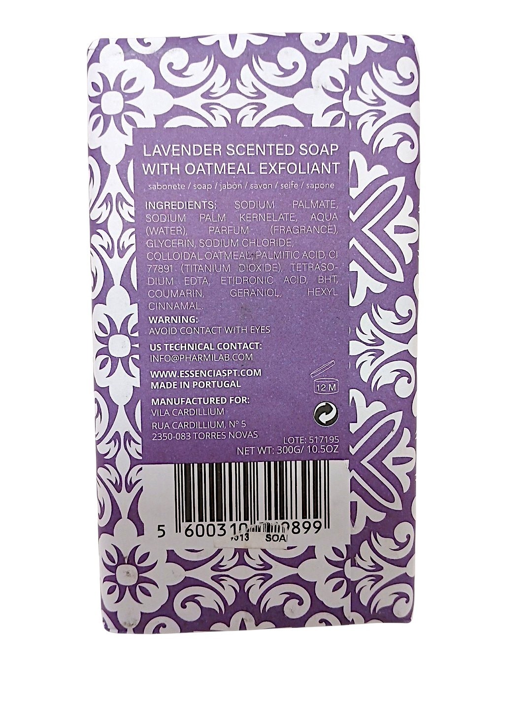 Vill Portugal Soap Bar Lavender Oatmeal Exfoliant Bath Body Hand Luxury Wrapped