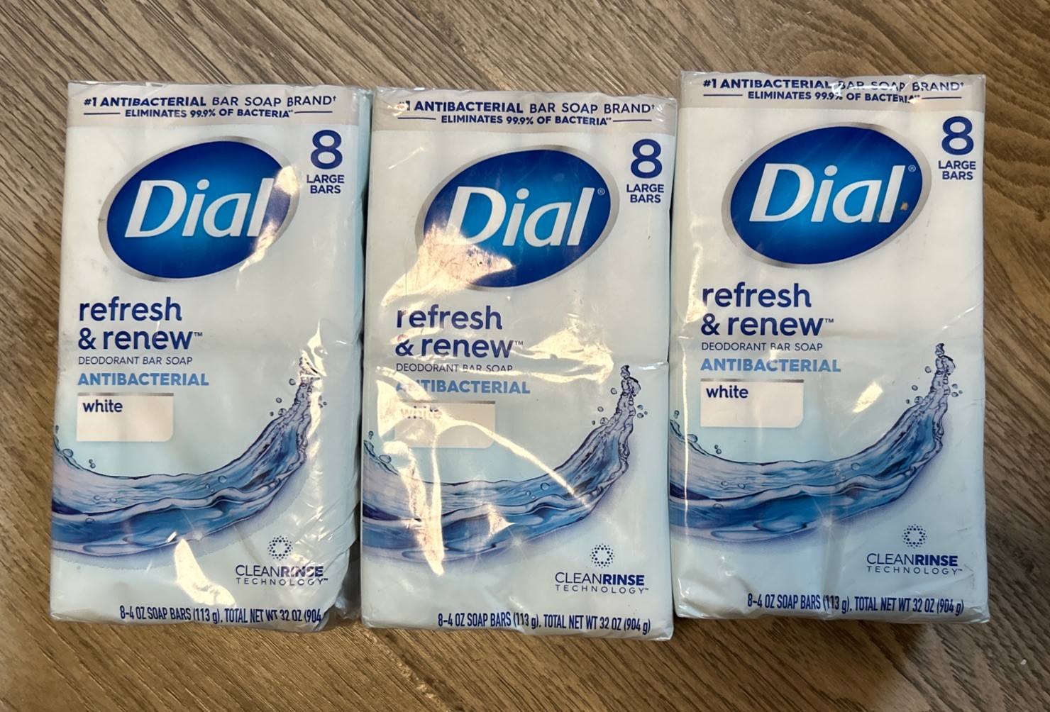 Dial Deodorant Antibacterial Bar Soap Refresh & Renew White Lot of 3 New