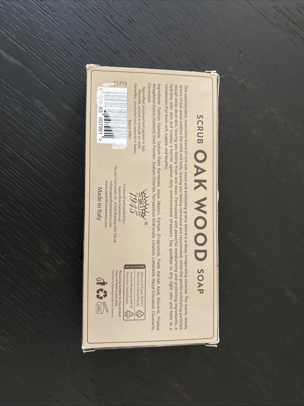 Saponificio Varesino Oak Wood Scrub Soap 15.8 oz Artisan Soap Made in Italy NEW