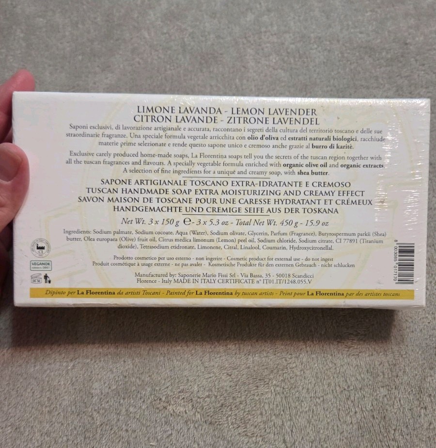 La Florentina Luxury Scented Bar Bath Soap 3 Bars x 5.3 oz Limone Lemon Lavender
