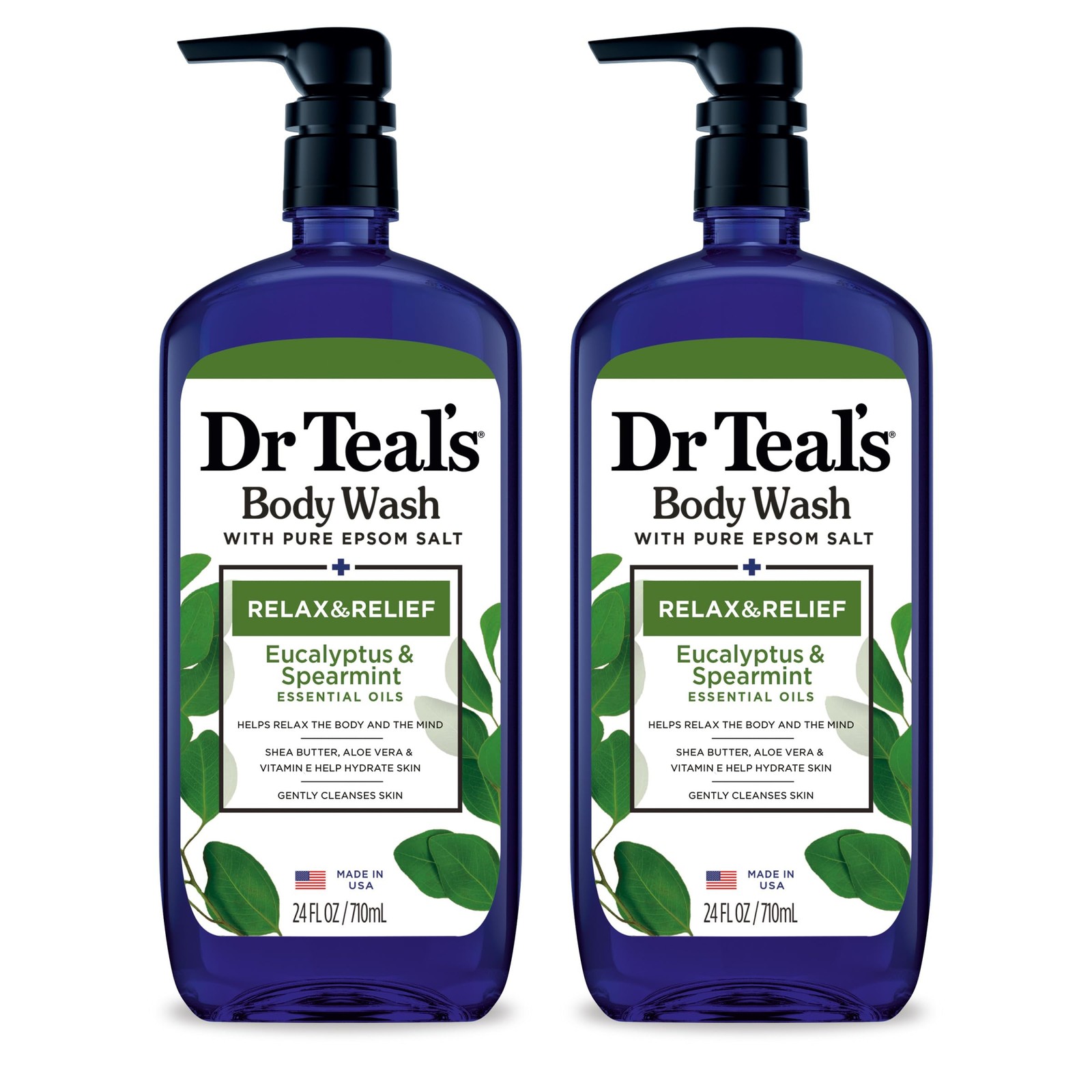 Dr Teal’s Body Wash with Pure Epsom Salt, Relax & 24 Fl Oz (Pack of 2), Clear