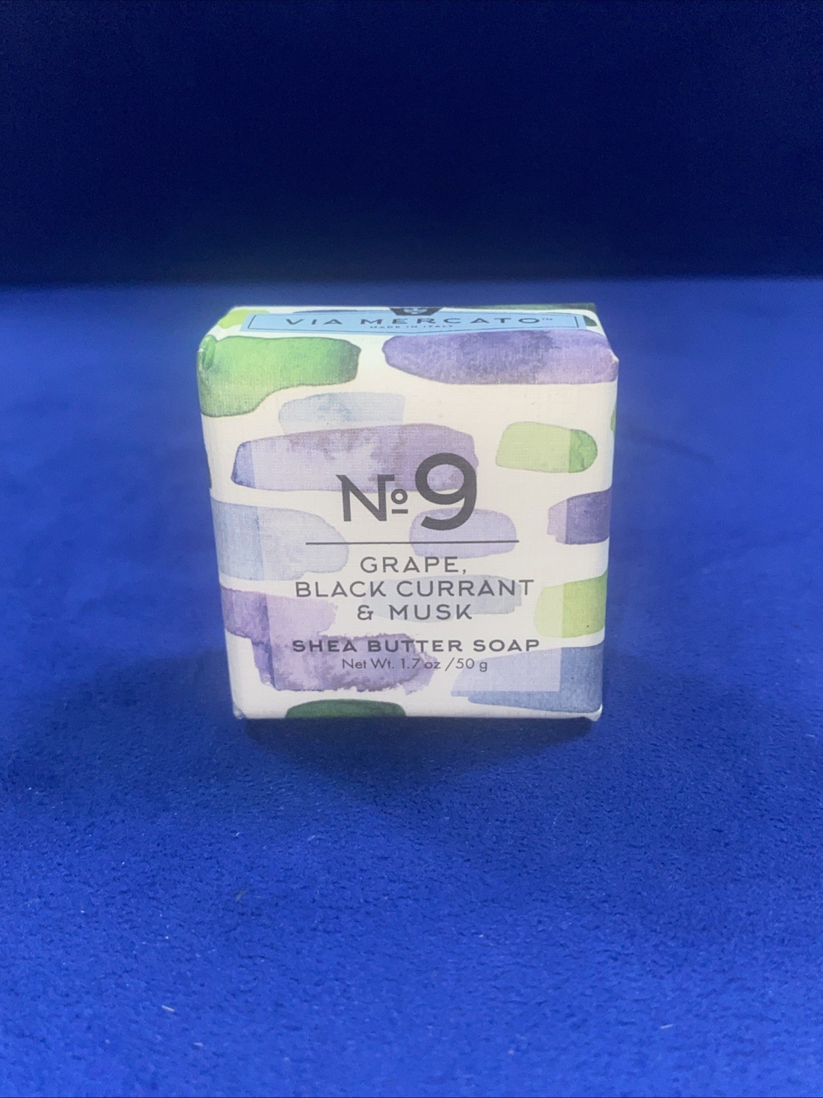 Via Mercato Italy Soap No 9 Grape Black Currant & Musk Shea Butter Bar 50g New