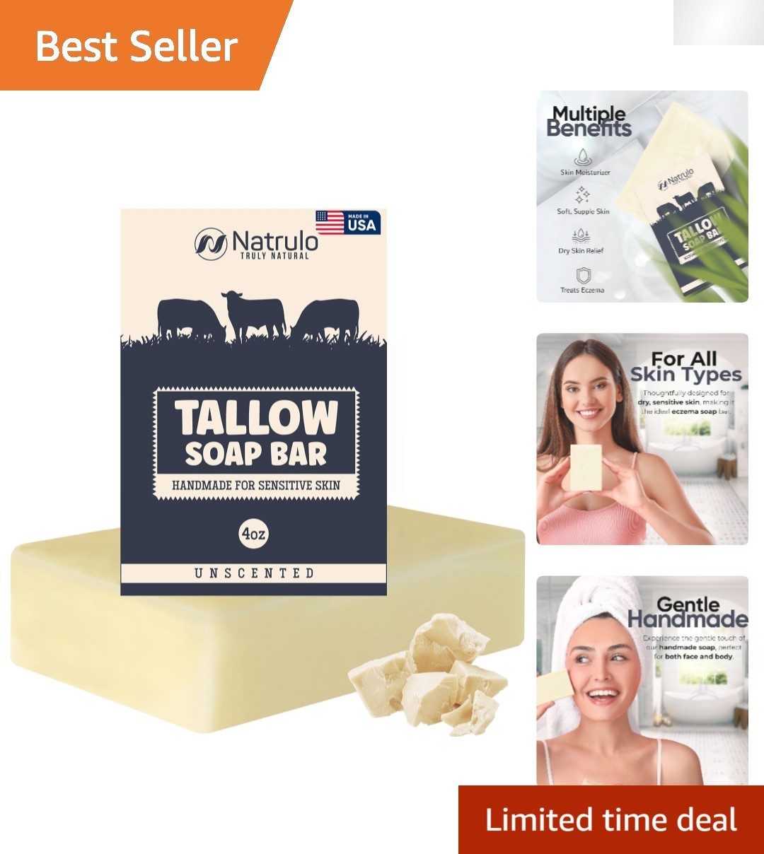 All-Natural Beef Tallow Soap Bar – 4oz Unscented for Nourishing Skin Health