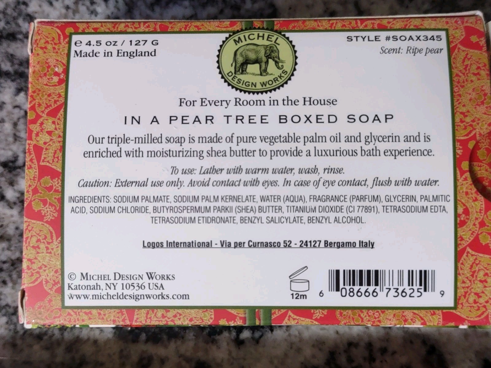 Michel Design Works in a pear tree 4.5 Oz Bath Soap Bar And Dish