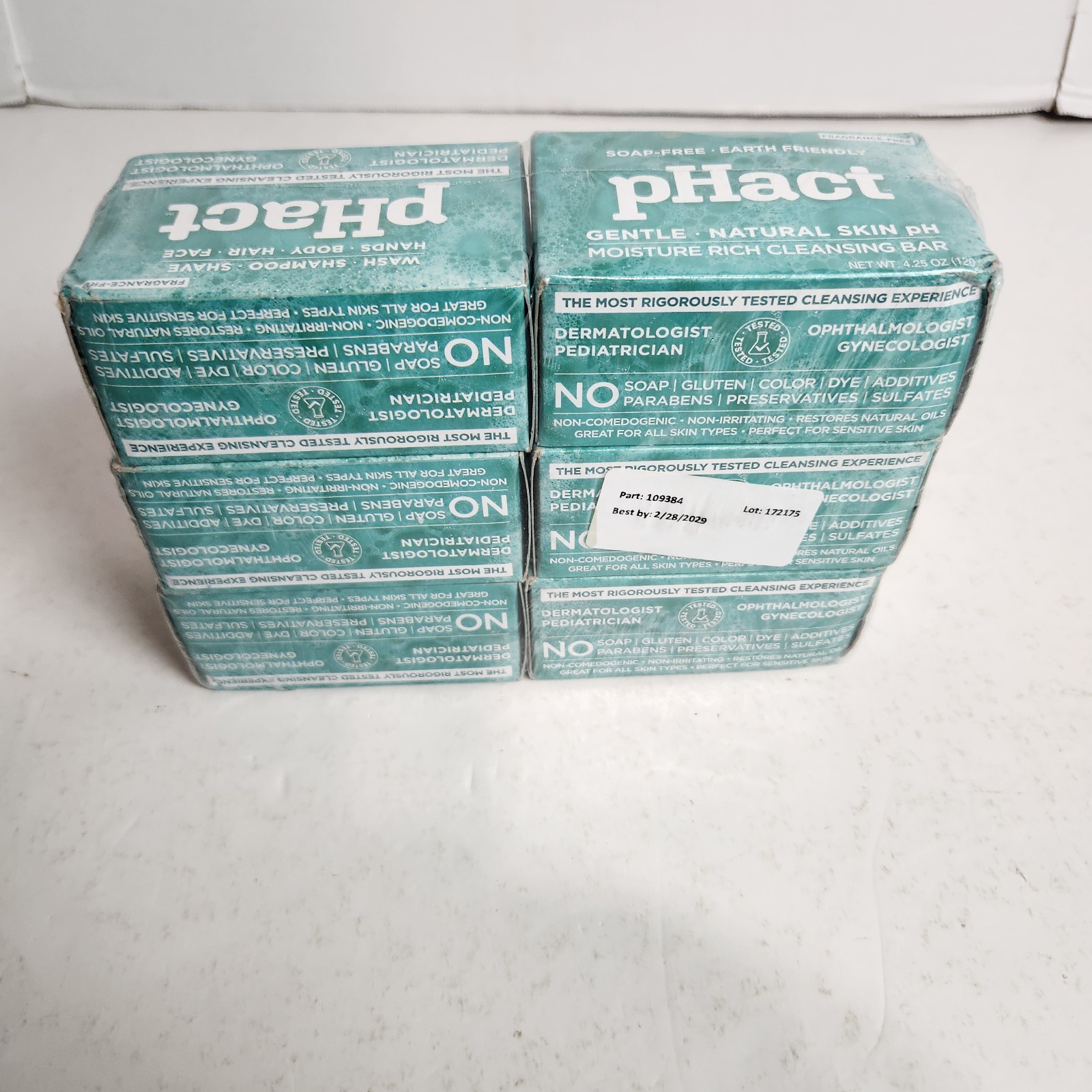 pHact Soap Free Moisturizing Cleansing Bar Set Of 6 Andrew Lessman 4.25 oz ea