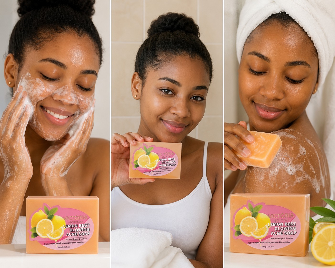 Victória Solution Lemon Best Acne Soap Lemon Glowing 200g Body Face Hands