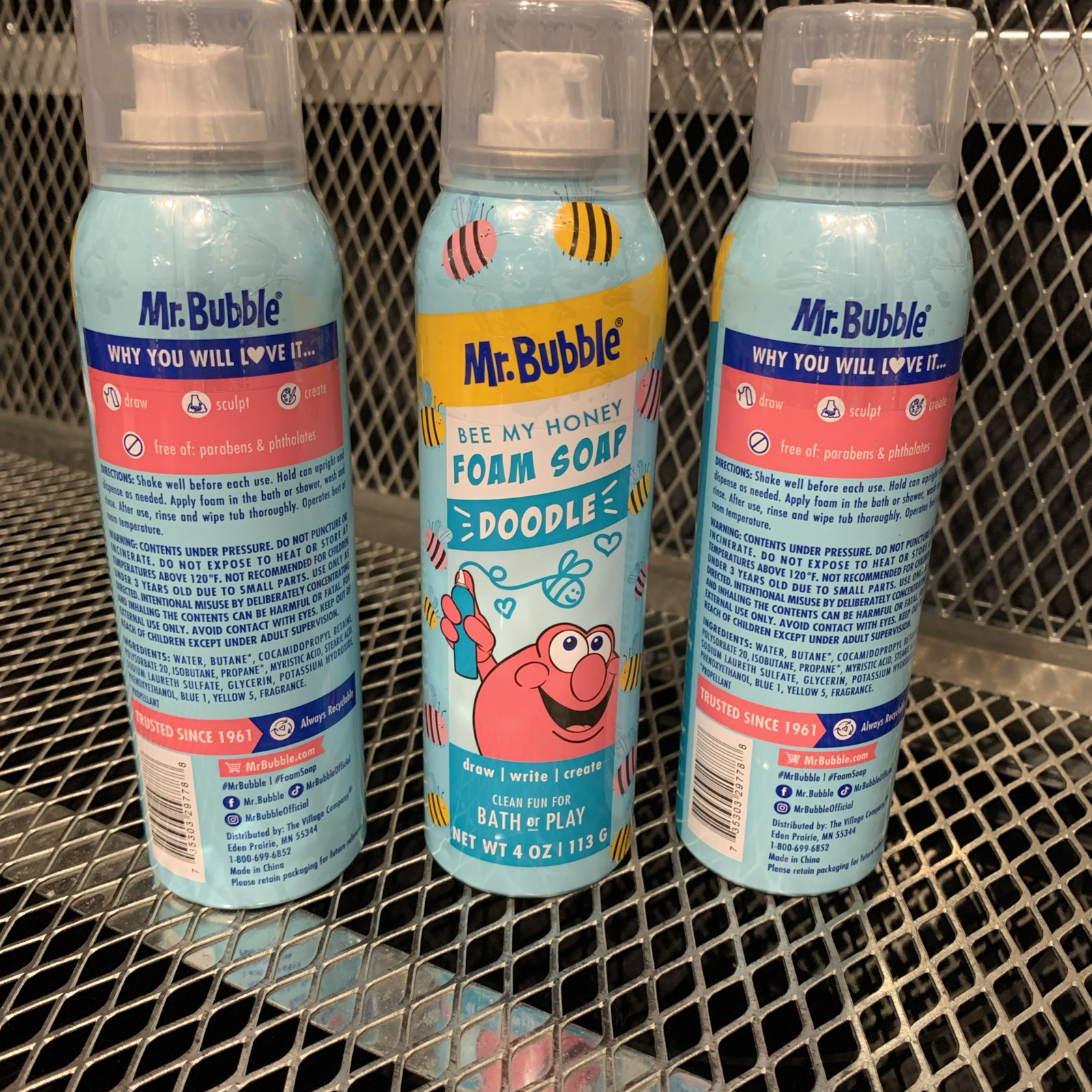 3 PK Mr. Bubble Foam Soap Doodle Bee My Honey Blueberry Honey Sensory Bath Play