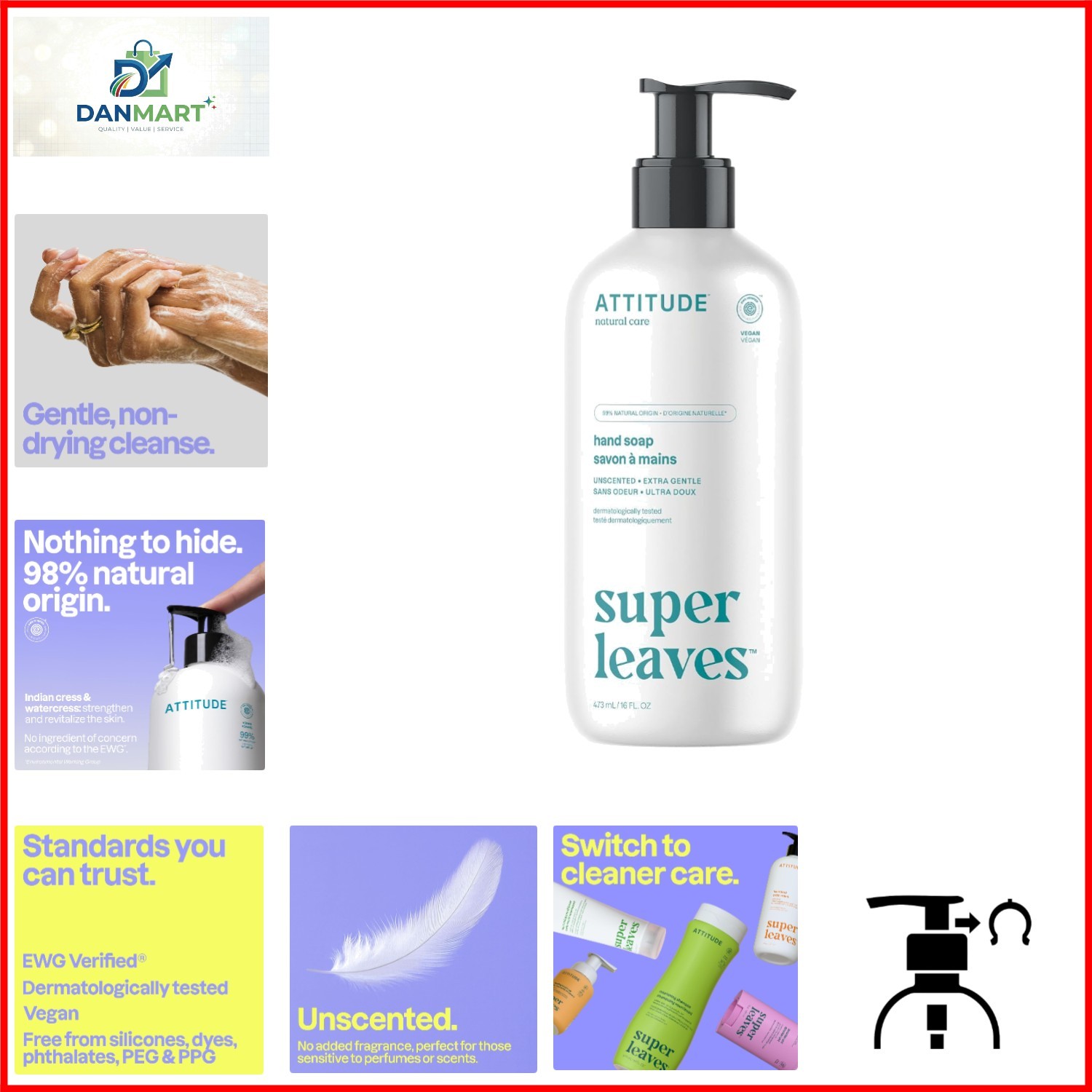 ATTITUDE Liquid Hand Soap, EWG Verified, Plant and Mineral-Based, Personal C…