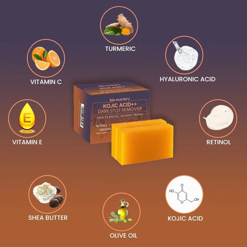 Kojic Acid Natural Soap Retinol, Aloe vera, Turmeric 2x 100g -Fast Ship & Free