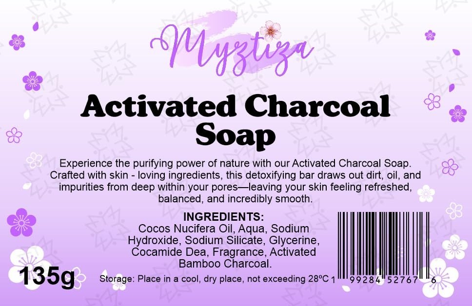Myztiza Activated Charcoal Bar Soap for Face & Body – 2 Pack 135g Each