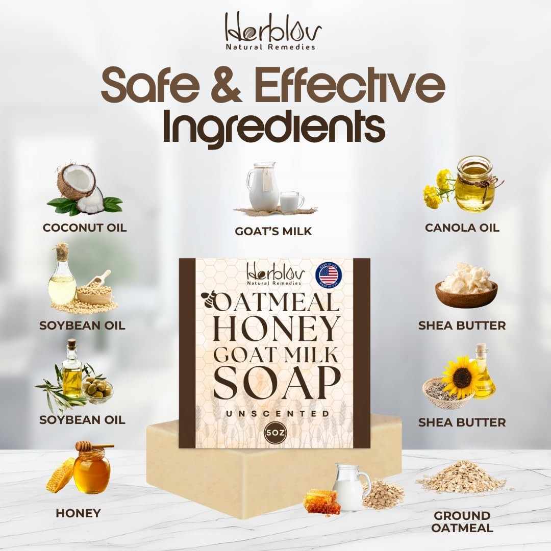 Oatmeal Goat Milk Soap Bar Honey Natural Face Body Wash 5oz USA