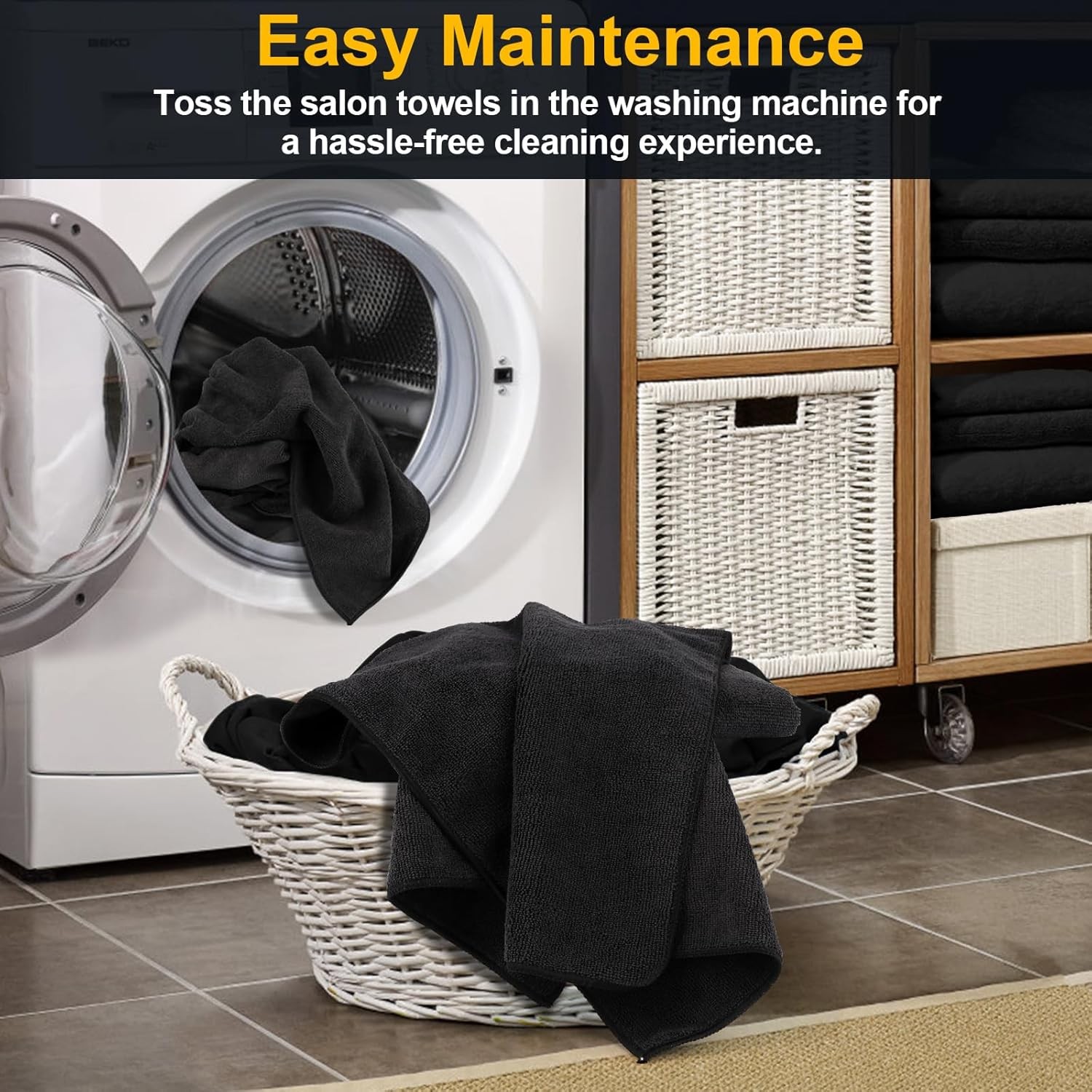 Salon Towels 24 Pack, Microfiber Barber Bulk, (16×29 Small, Black
