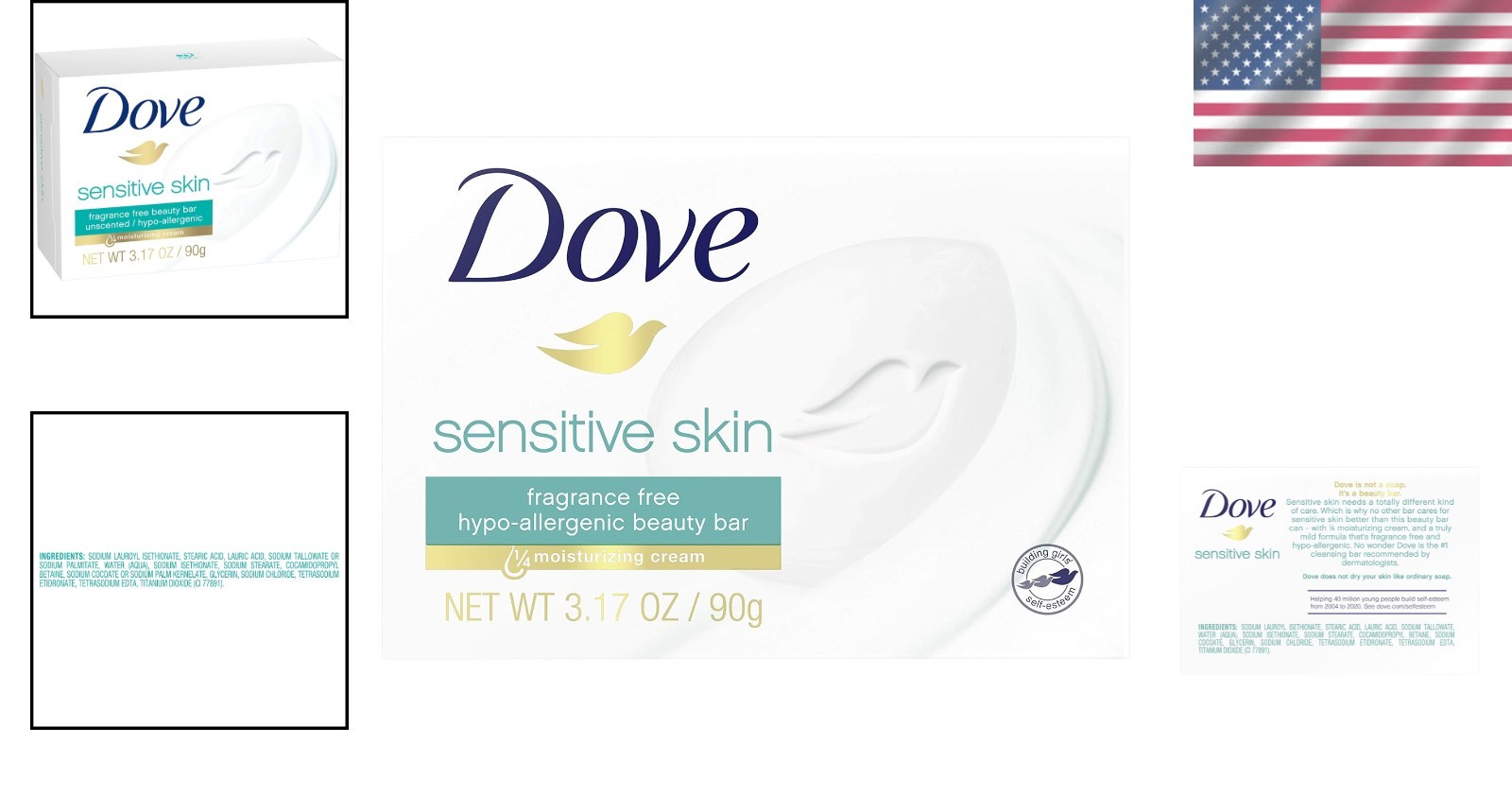 Hydrating 3.15 oz Hypoallergenic Soap Bars – Unscented, Pack of 8 for Soft Skin