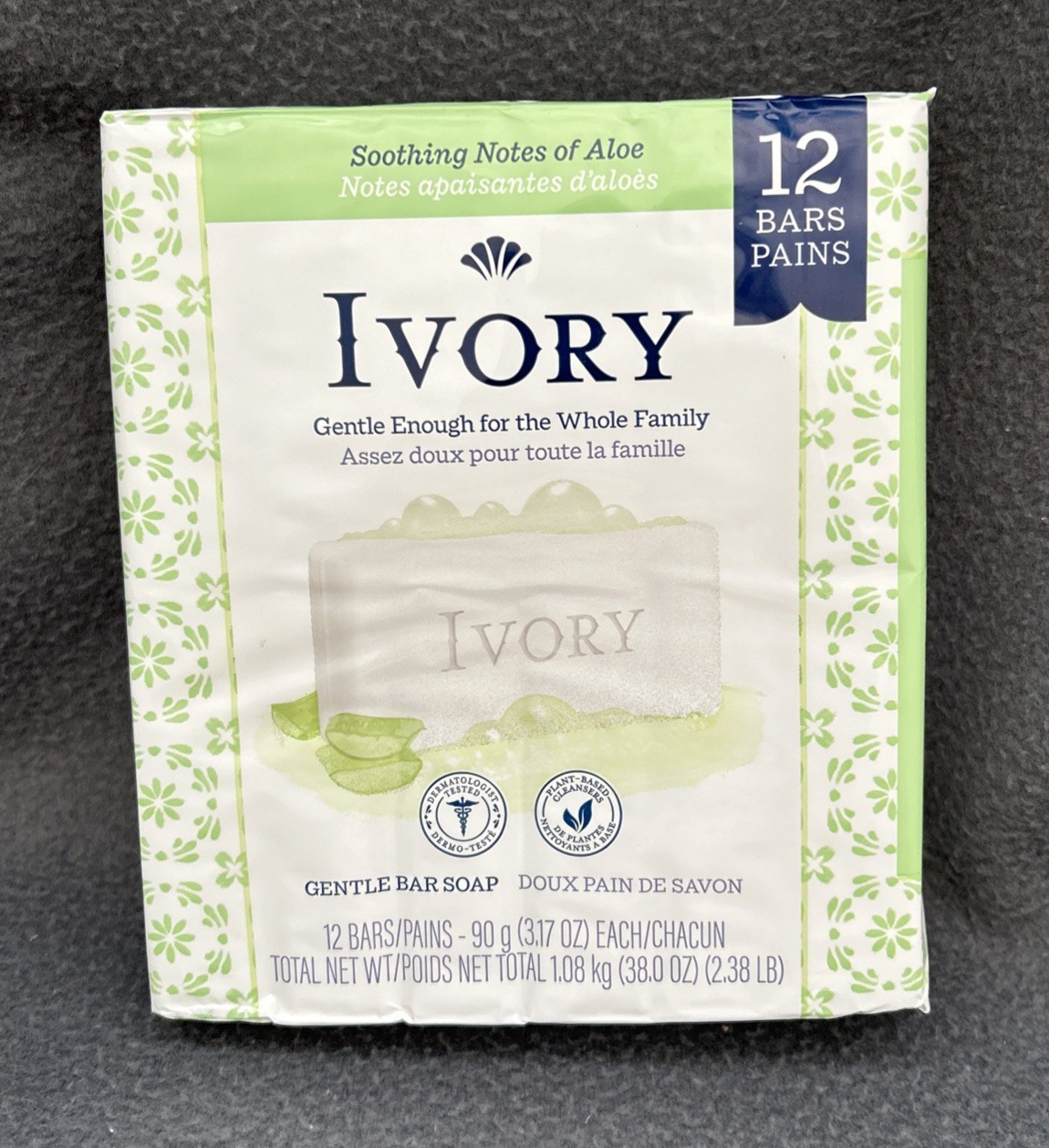 Ivory Gentle Bar Soap With Aloe All Skin Types 12 Count 3.17 oz/each New