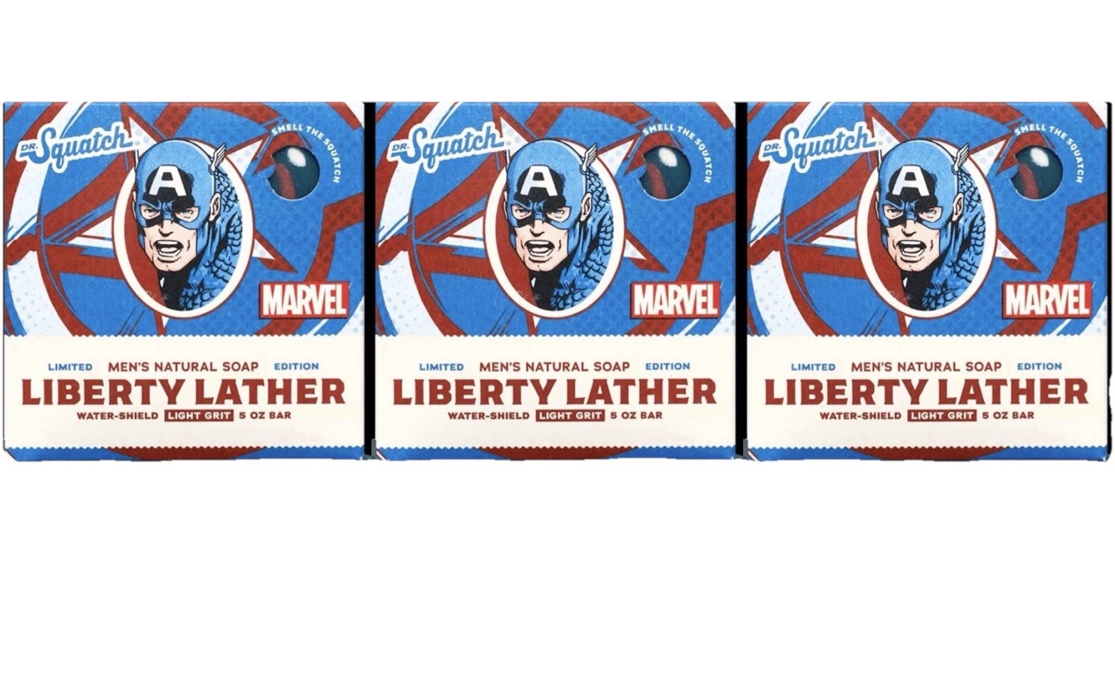 Dr. Squatch Liberty Lather 3 Pack (Marvel Captain America) LIMITED EDITION Soap