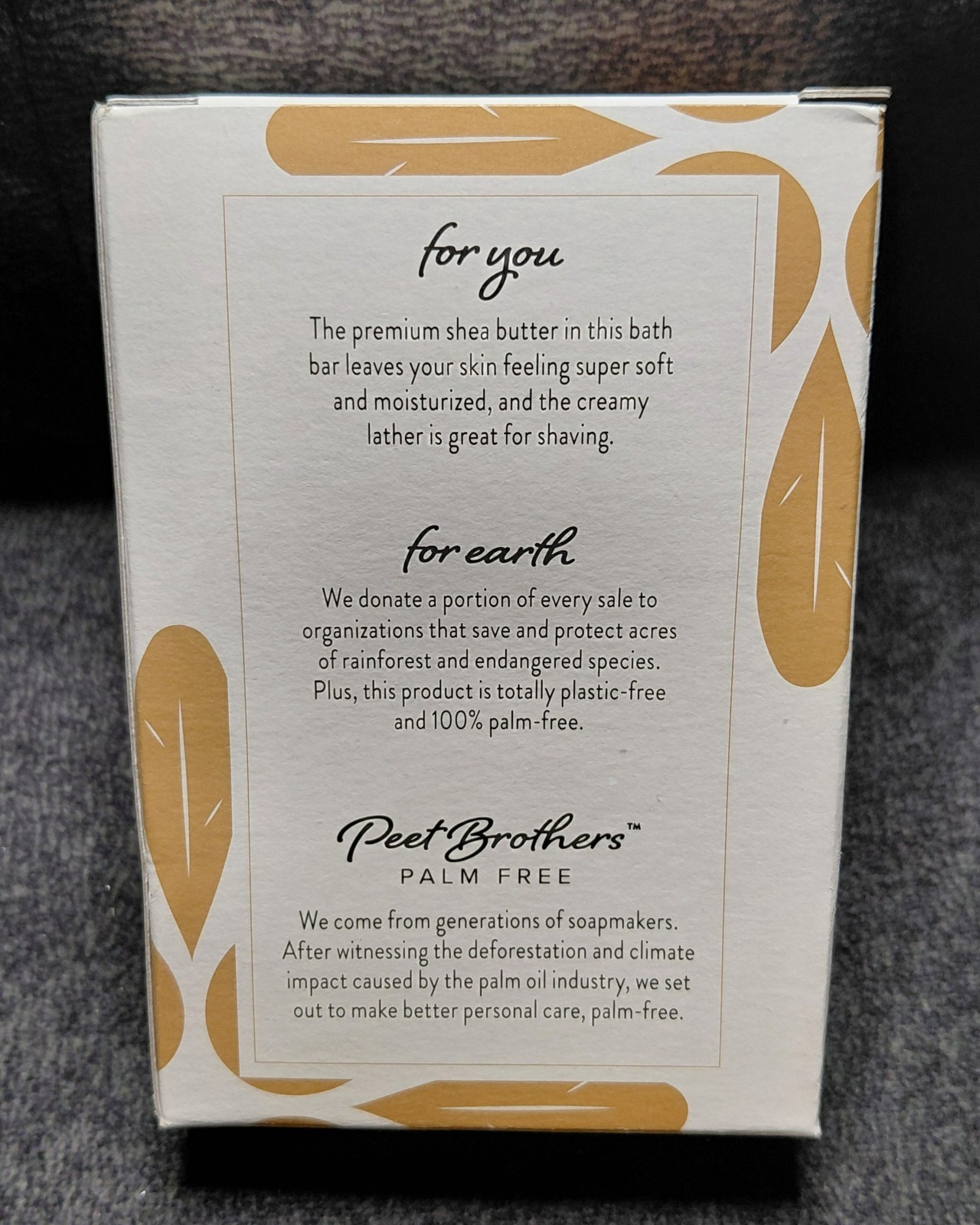 Peet Brothers Palm Free Shea Butter Bath Bar Argan & Sandalwood 5 oz