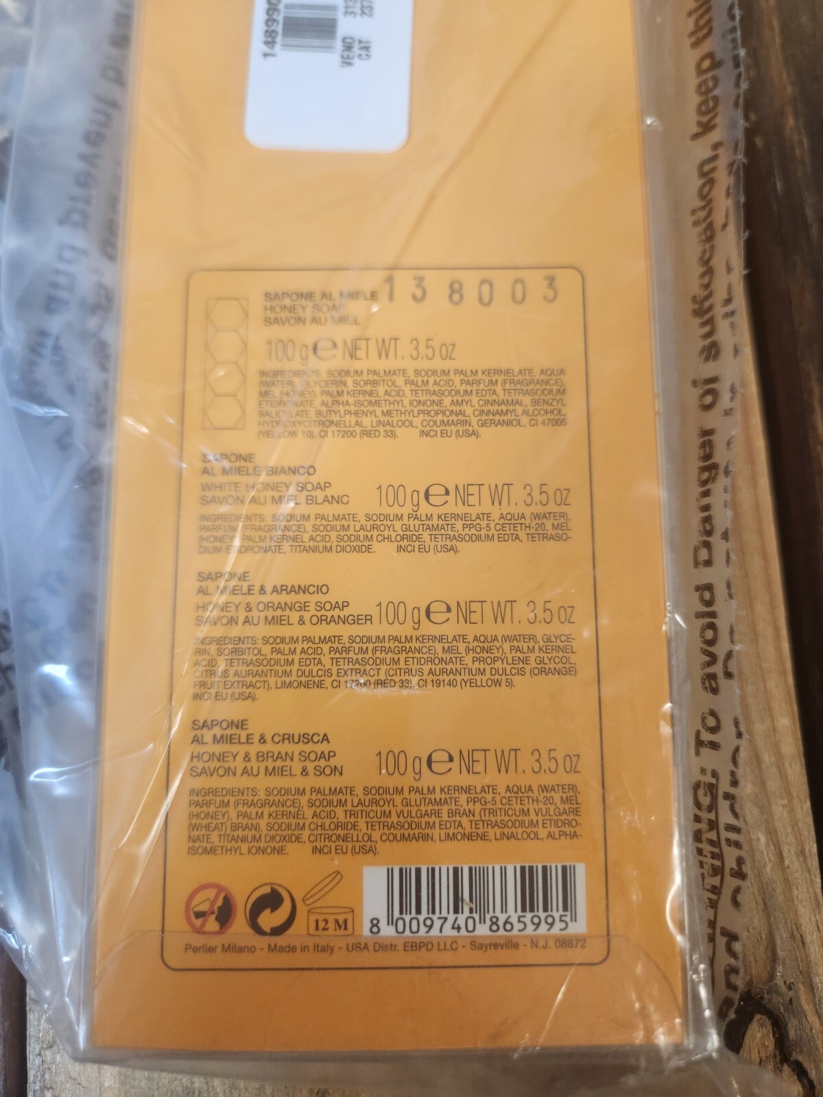 Perlier Honey Soap Set 3 Bars White Honey Orange Bran NEW