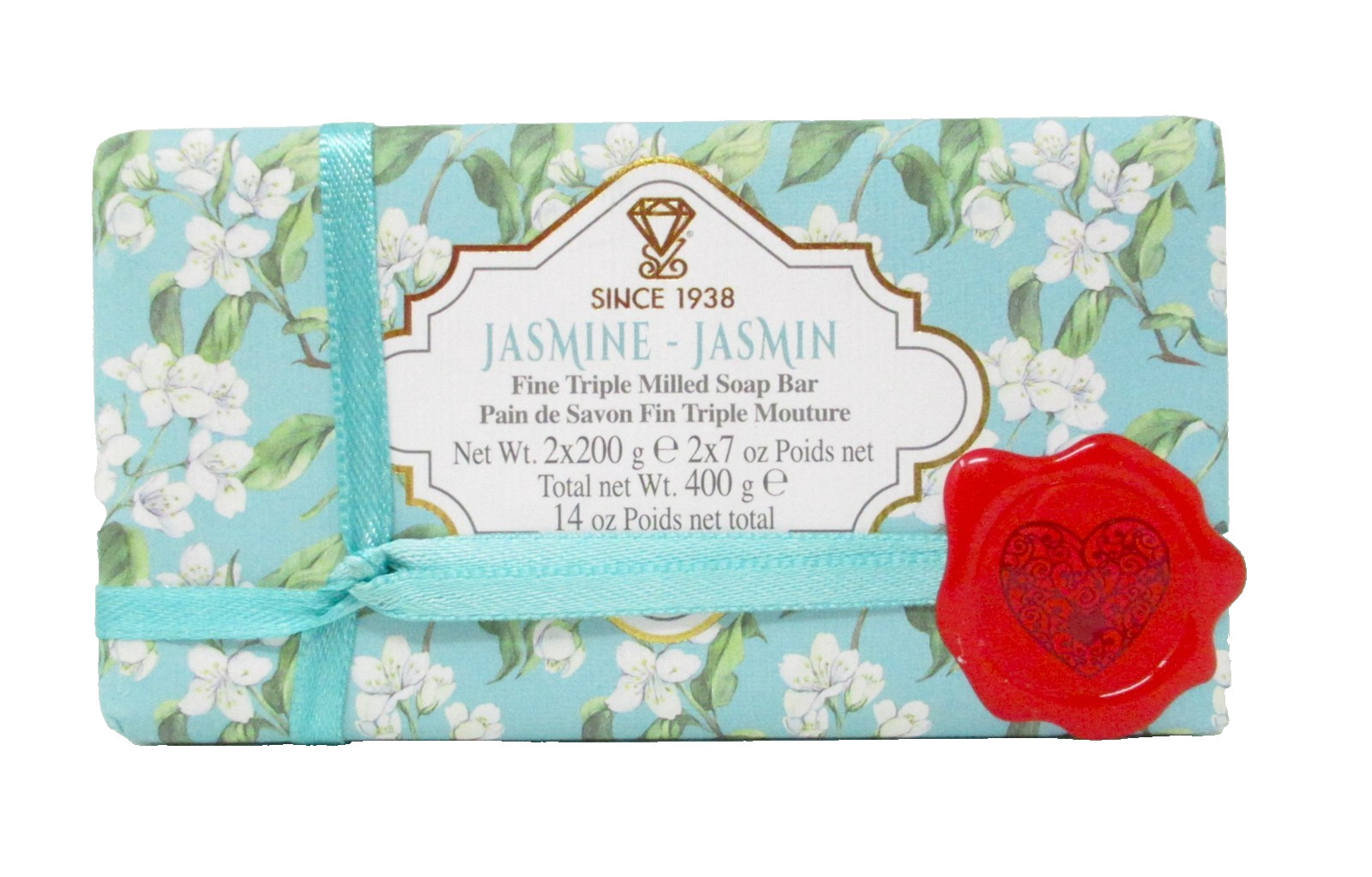 Diamante Italian Luxury Bath Bar Soap 2-Pack Jasmine scent 7oz each (14oz total)
