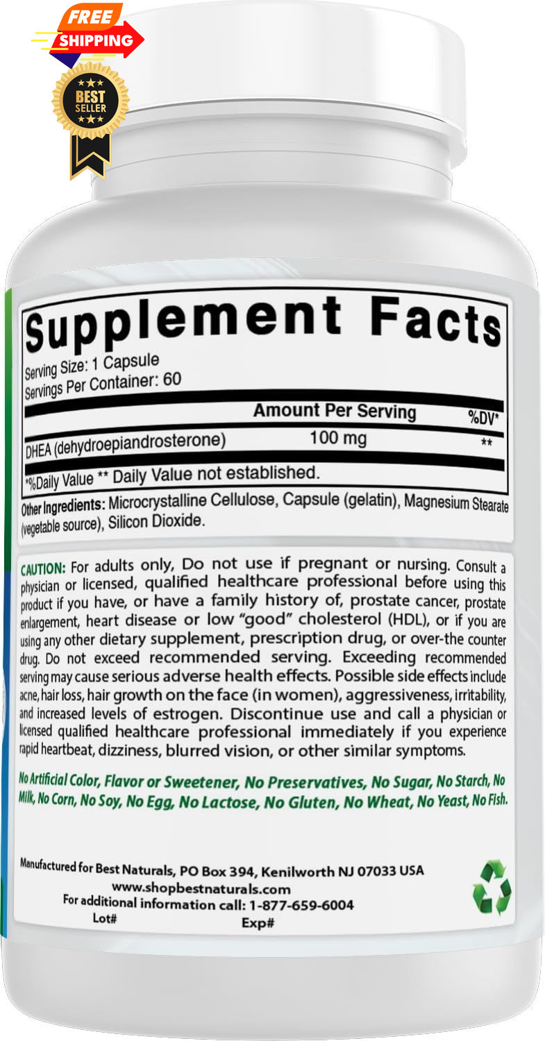 Best Naturals DHEA 100mg Supplement 60 Capsules 60 Count (Pack of 1), 100 Mg