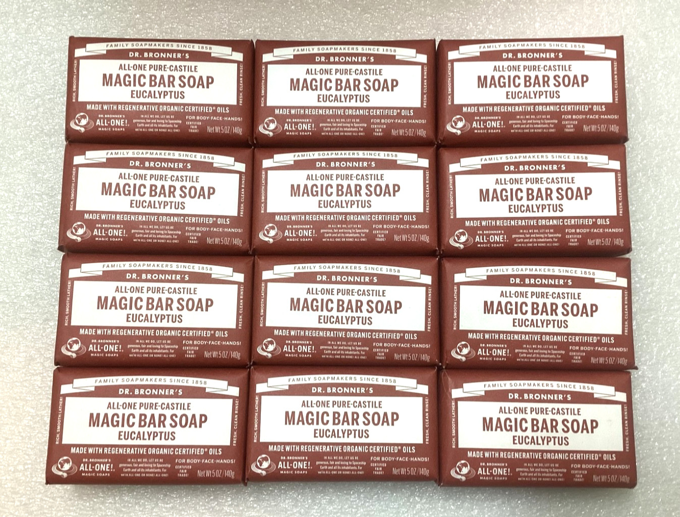 12 Pack Dr Bronner’s Hemp Eucalyptus All One Pure Castile Bar Soap Organic
