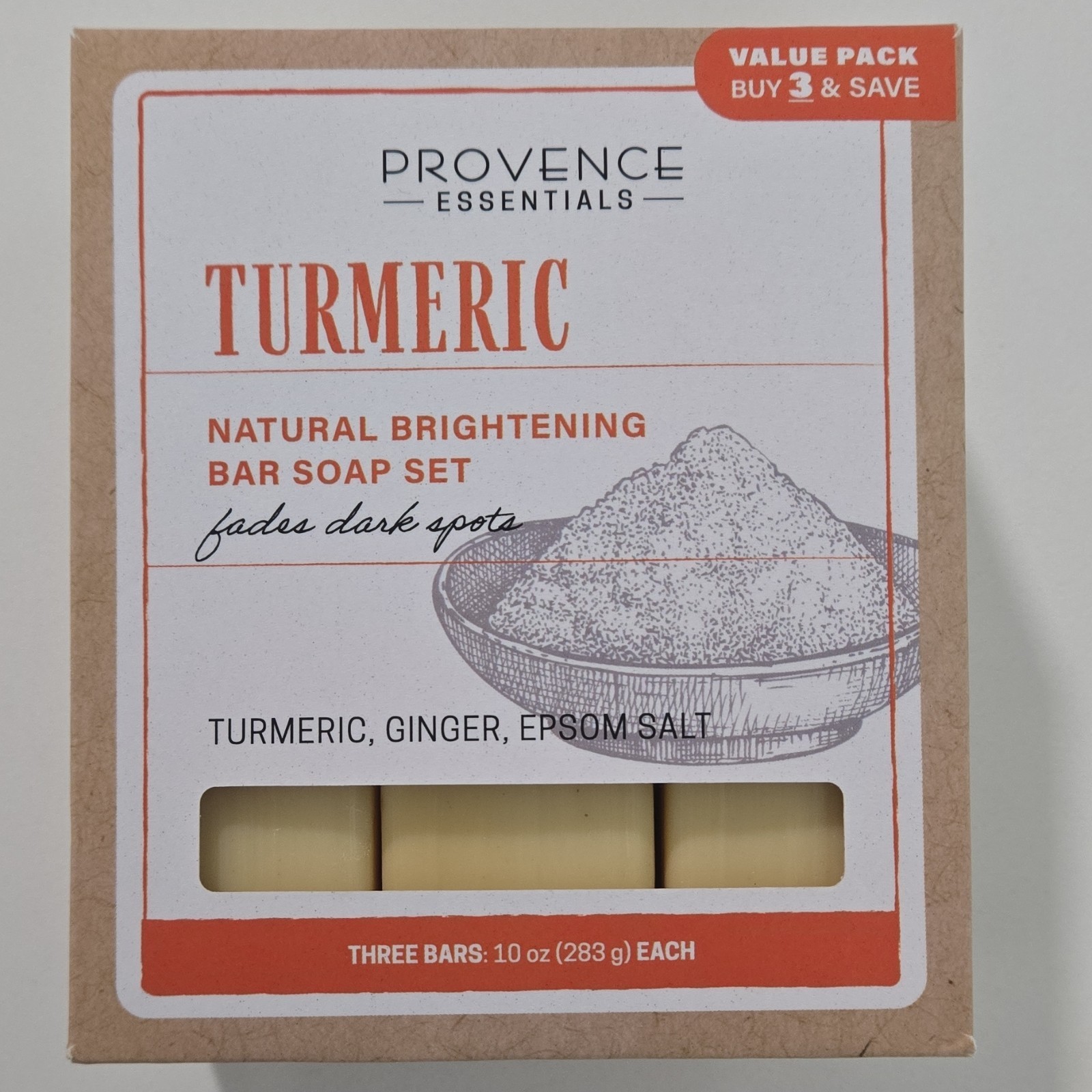 Provence Essentials Turmeric Brightening Bar Soap Set 3x10oz Ginger Epsom