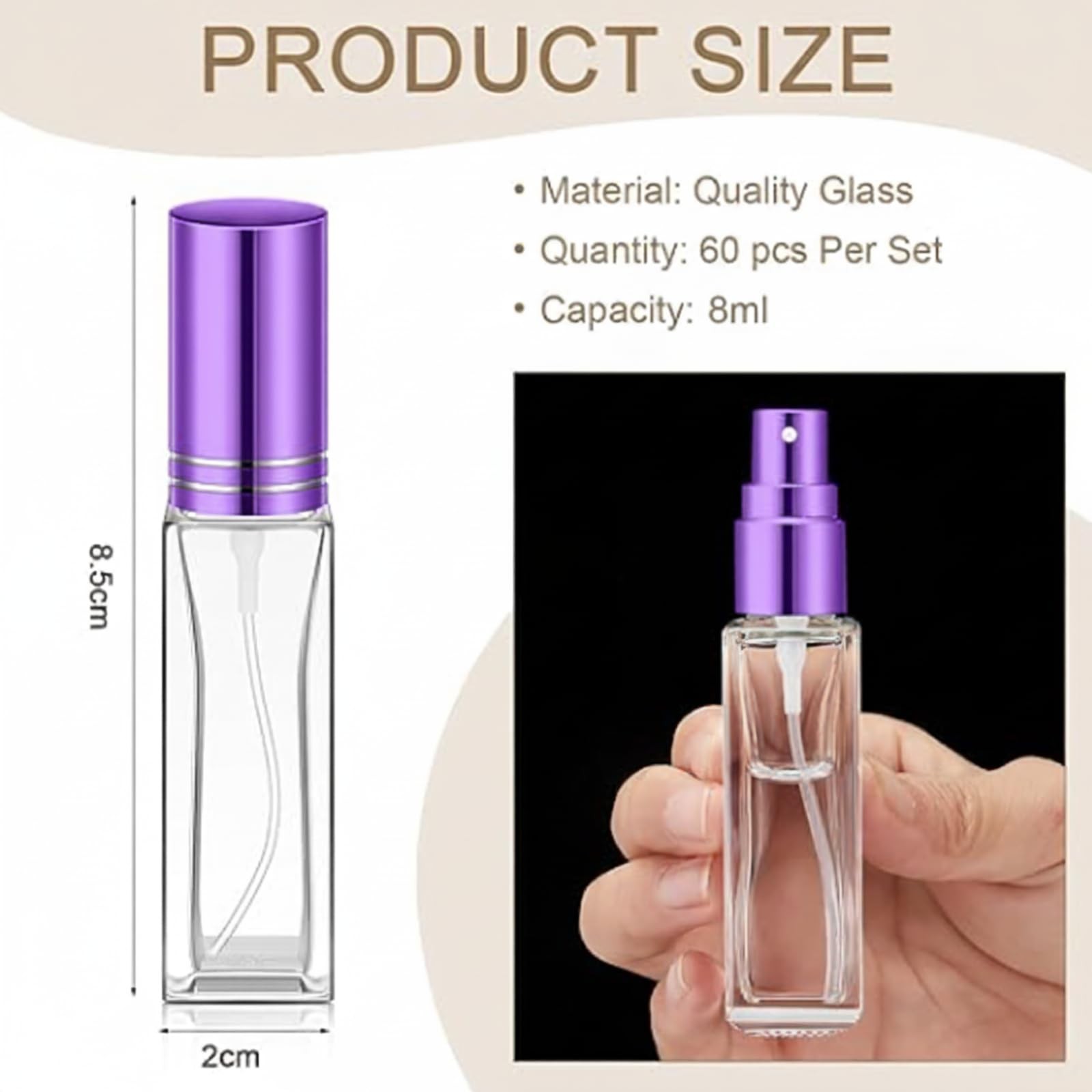 Domensi 60 Pcs 8 ml Empty Glass Perfume Bottles Bulk – Multicolor Refillable Col