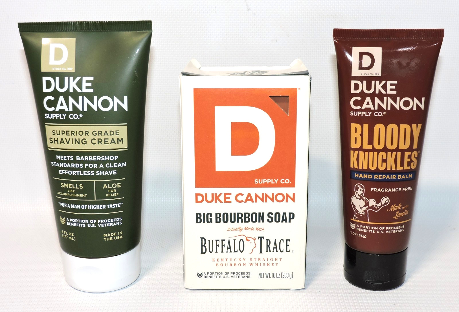 LOT 3 Duke Cannon: Shaving Cream, Big Bourbon Soap & Bloody Knuckles Hand Repair